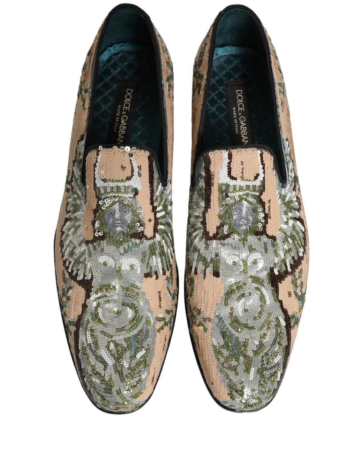 Dolce & Gabbana Beige Sequin Embroidery Dress Loafers Men's Shoes