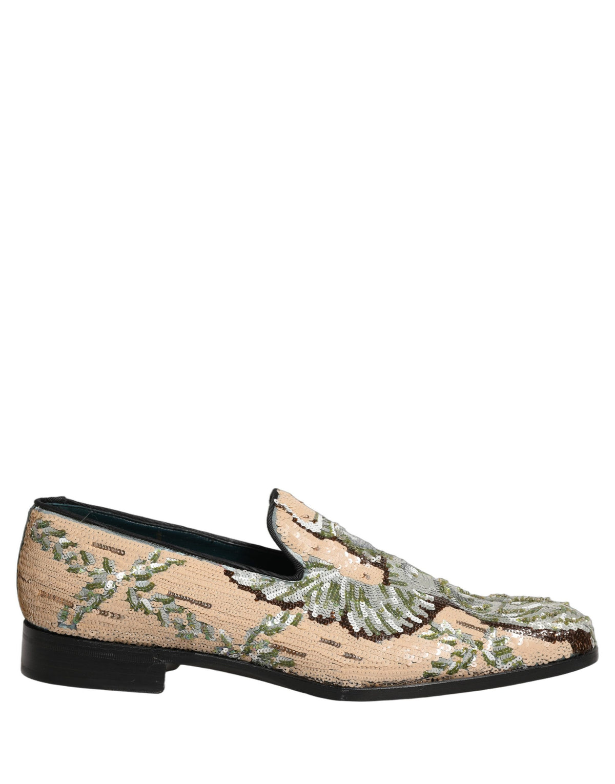 Dolce & Gabbana Beige Sequin Embroidery Dress Loafers Men's Shoes