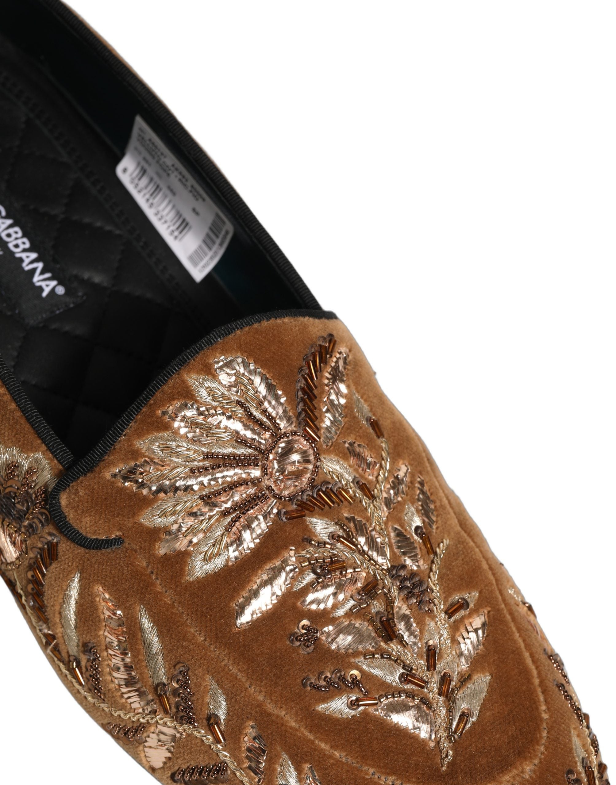 Dolce & Gabbana Brown Velvet Floral Embroidery Loafers Men's Shoes (Pre-Owned)