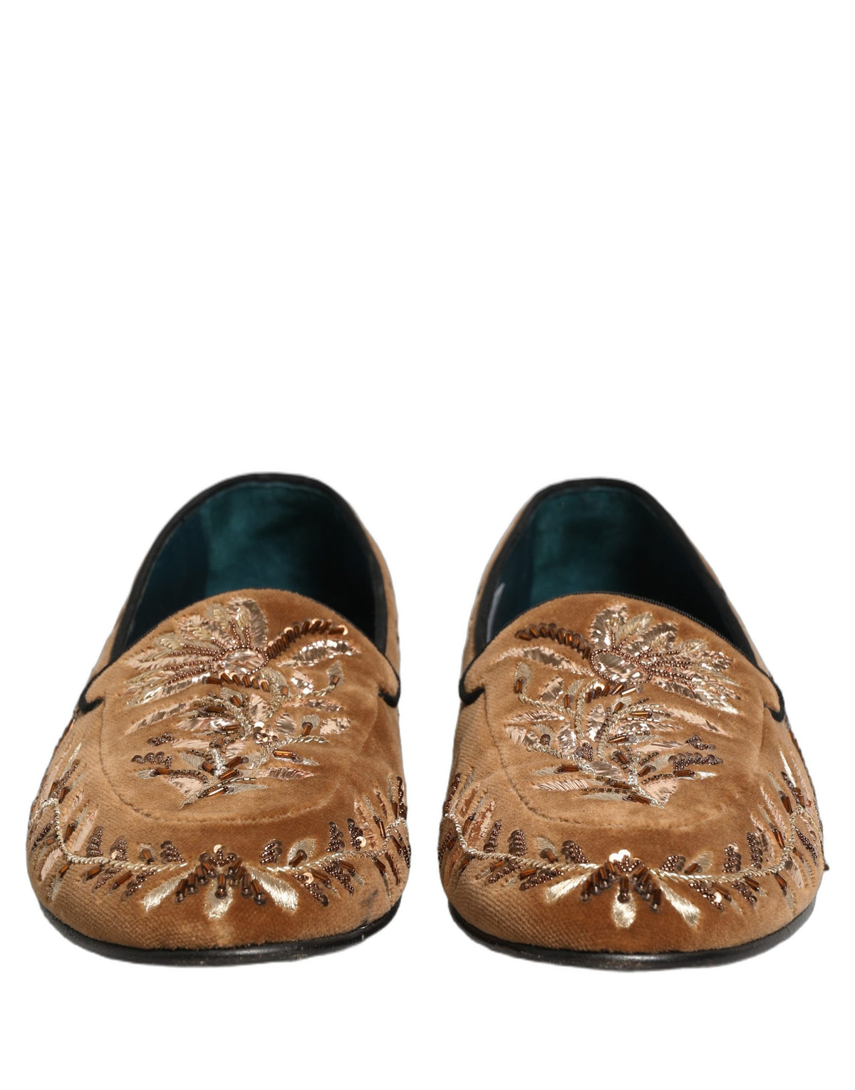 Dolce & Gabbana Brown Velvet Floral Embroidery Loafers Men's Shoes (Pre-Owned)