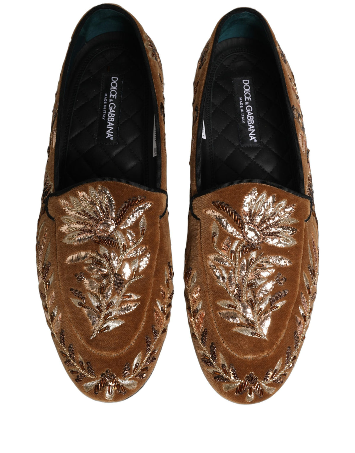 Dolce & Gabbana Brown Velvet Floral Embroidery Loafers Men's Shoes (Pre-Owned)