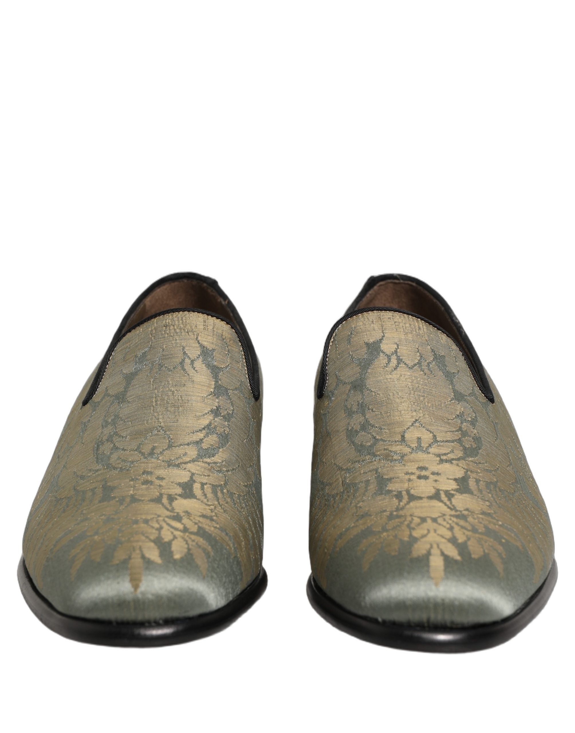 Dolce & Gabbana Gold Floral Jacquard Slip On Loafers Men's Shoes
