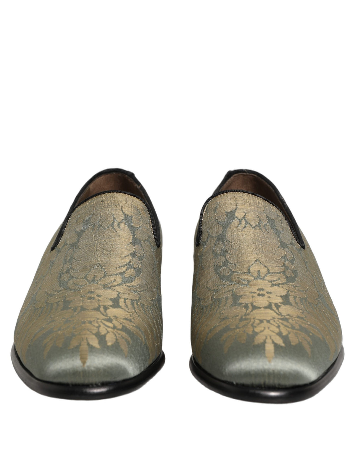 Dolce & Gabbana Gold Floral Jacquard Slip On Loafers Men's Shoes