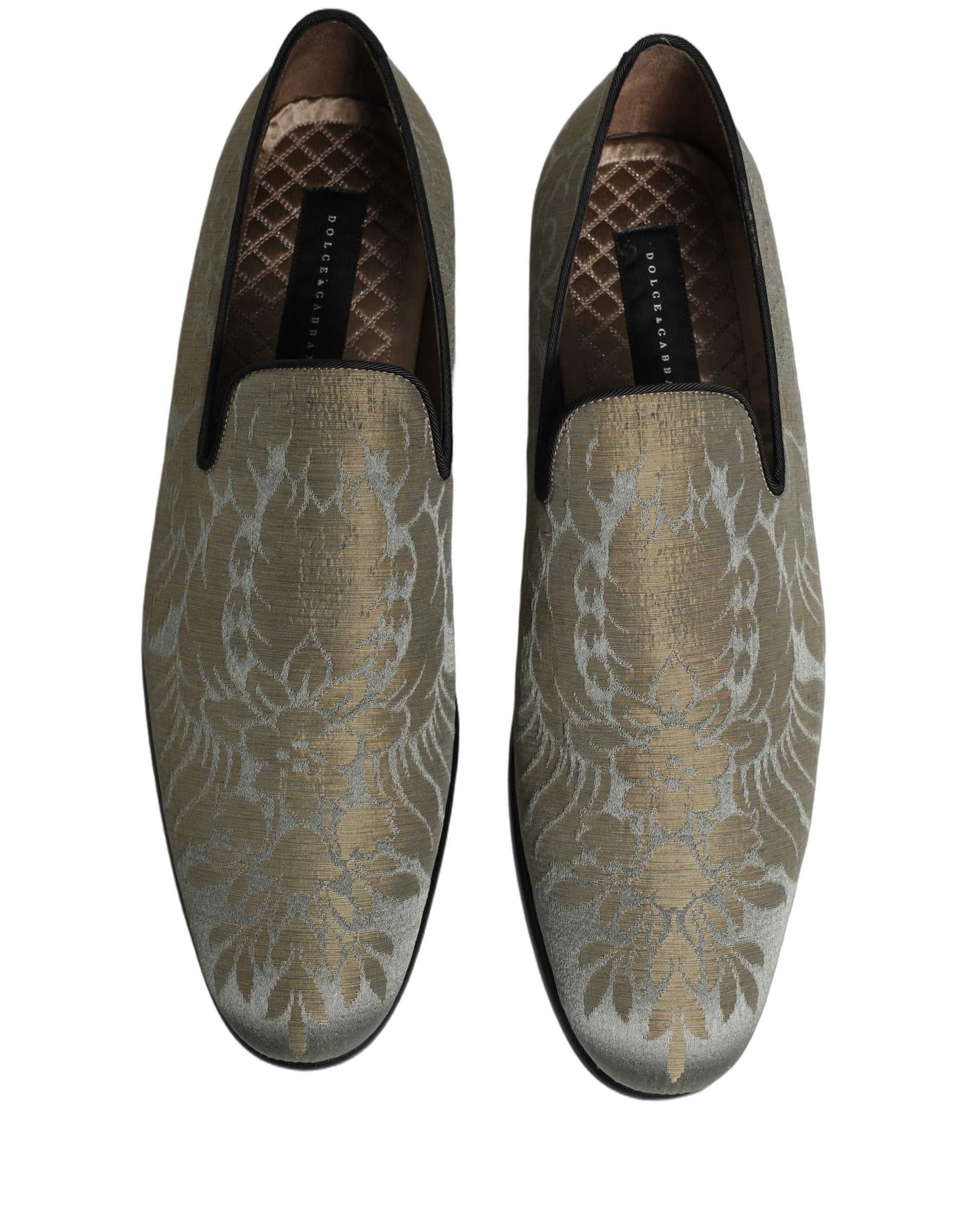 Dolce & Gabbana Gold Floral Jacquard Slip On Loafers Men's Shoes