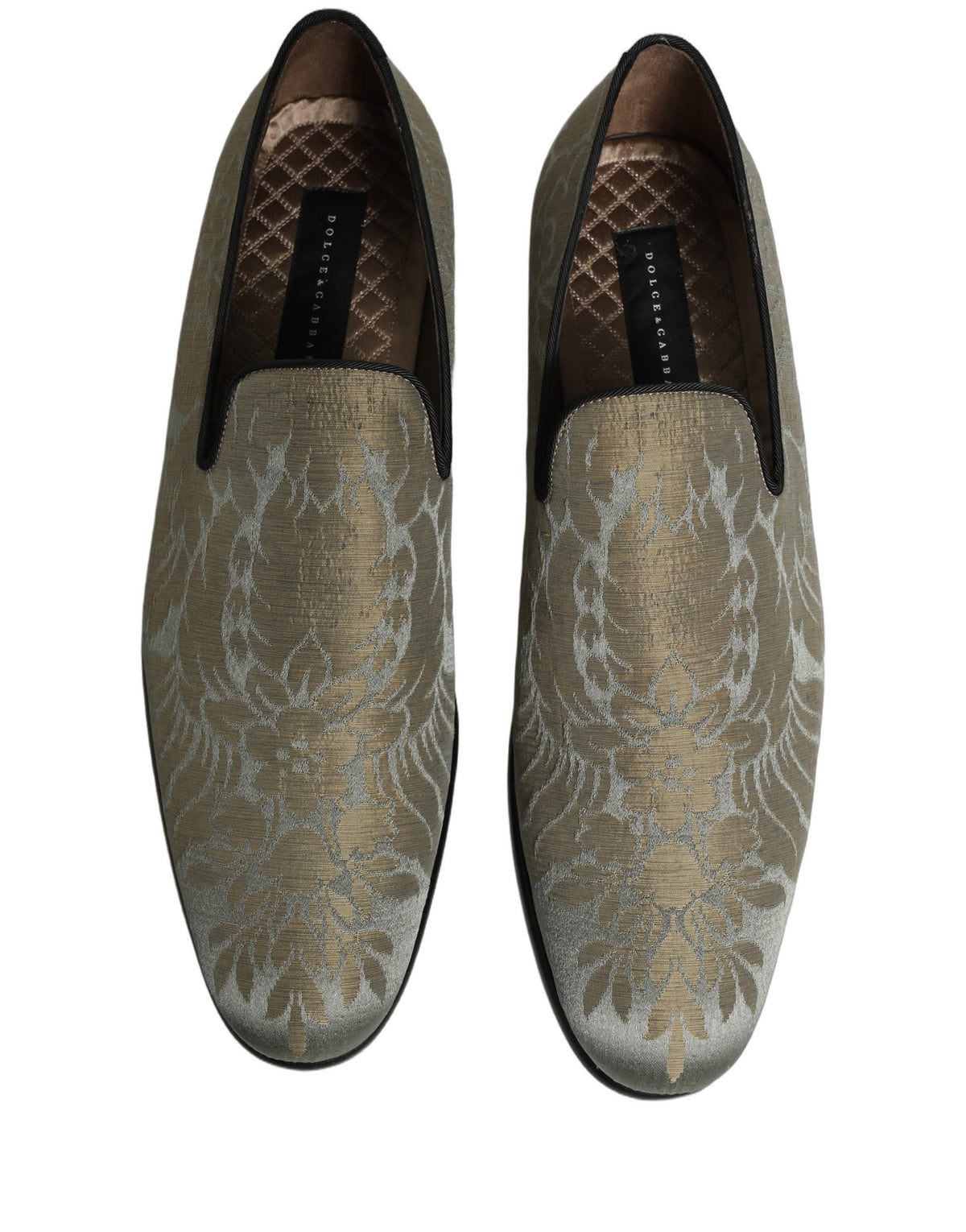 Dolce & Gabbana Gold Floral Jacquard Slip On Loafers Men's Shoes