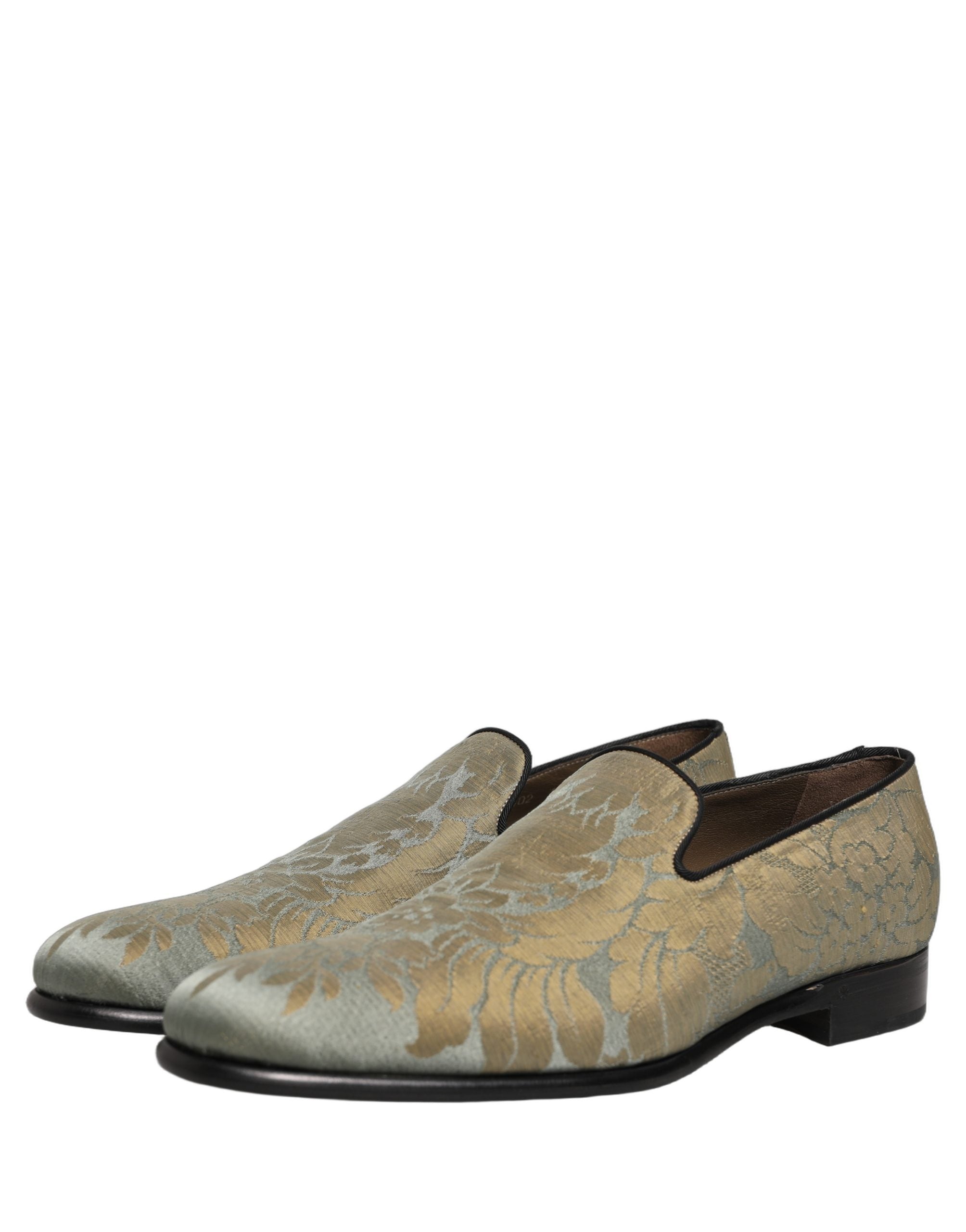 Dolce & Gabbana Gold Floral Jacquard Slip On Loafers Men's Shoes