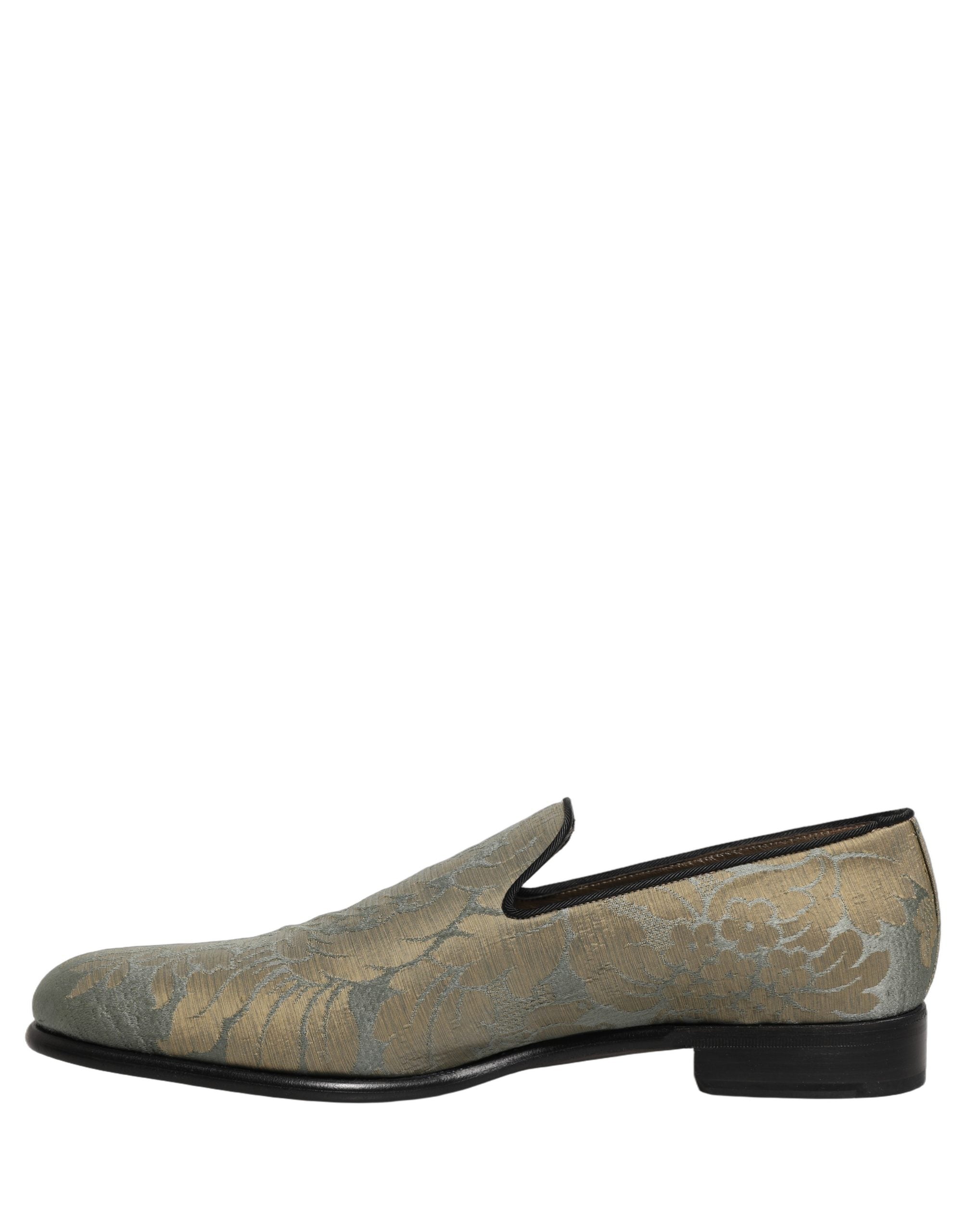 Dolce & Gabbana Gold Floral Jacquard Slip On Loafers Men's Shoes