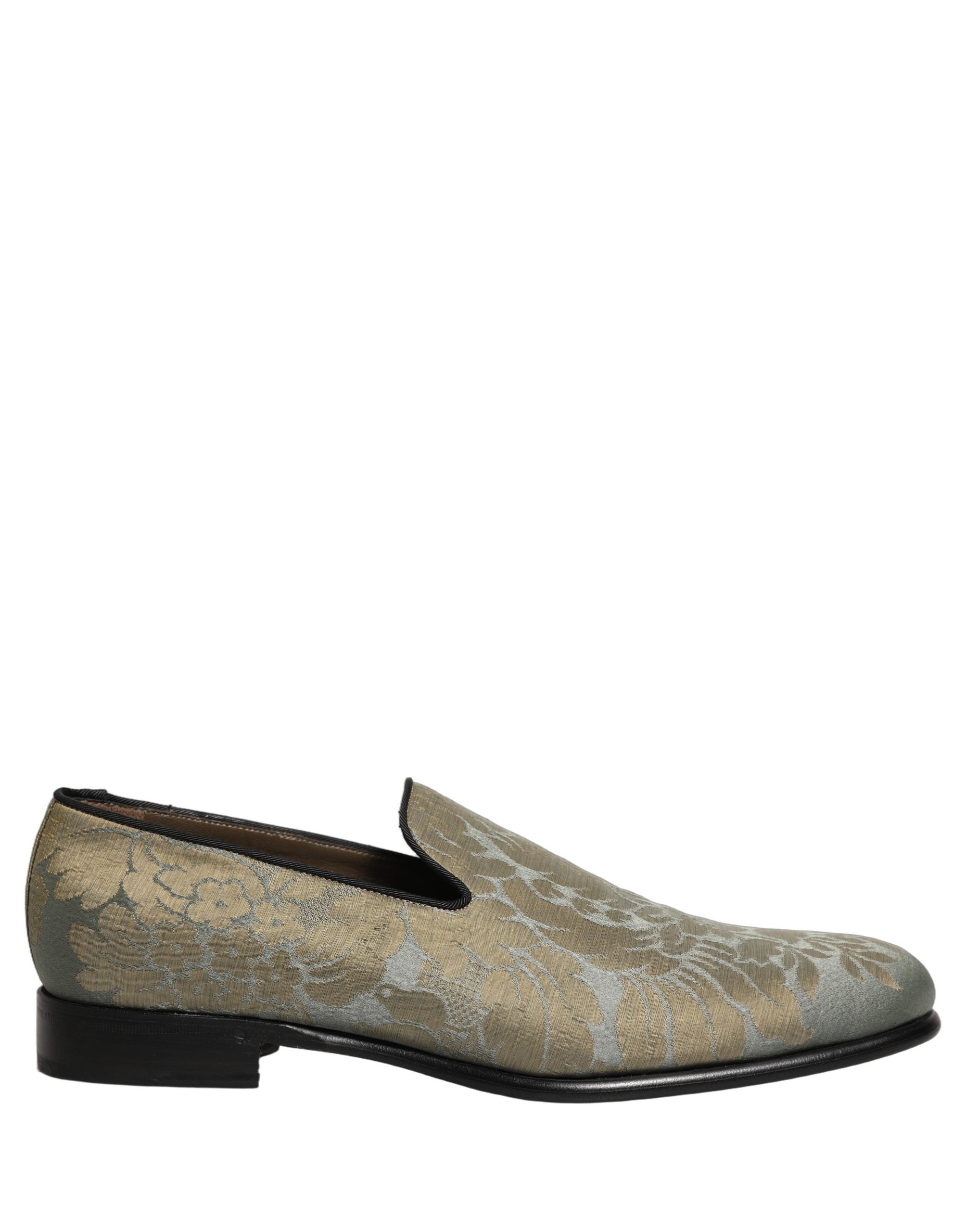 Dolce & Gabbana Gold Floral Jacquard Slip On Loafers Men's Shoes