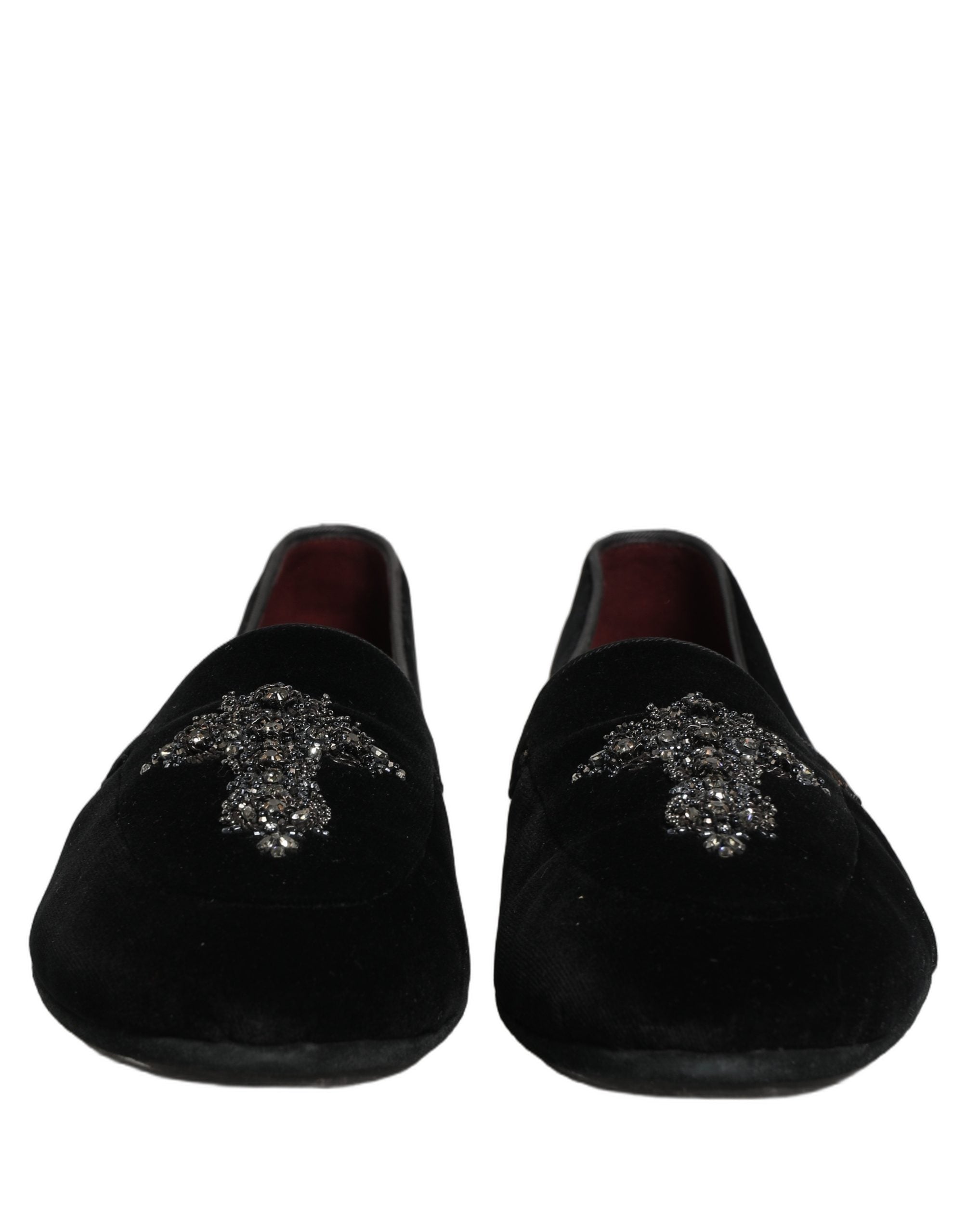 Dolce & Gabbana Black Suede Embellished Dress Loafers Men's Shoes
