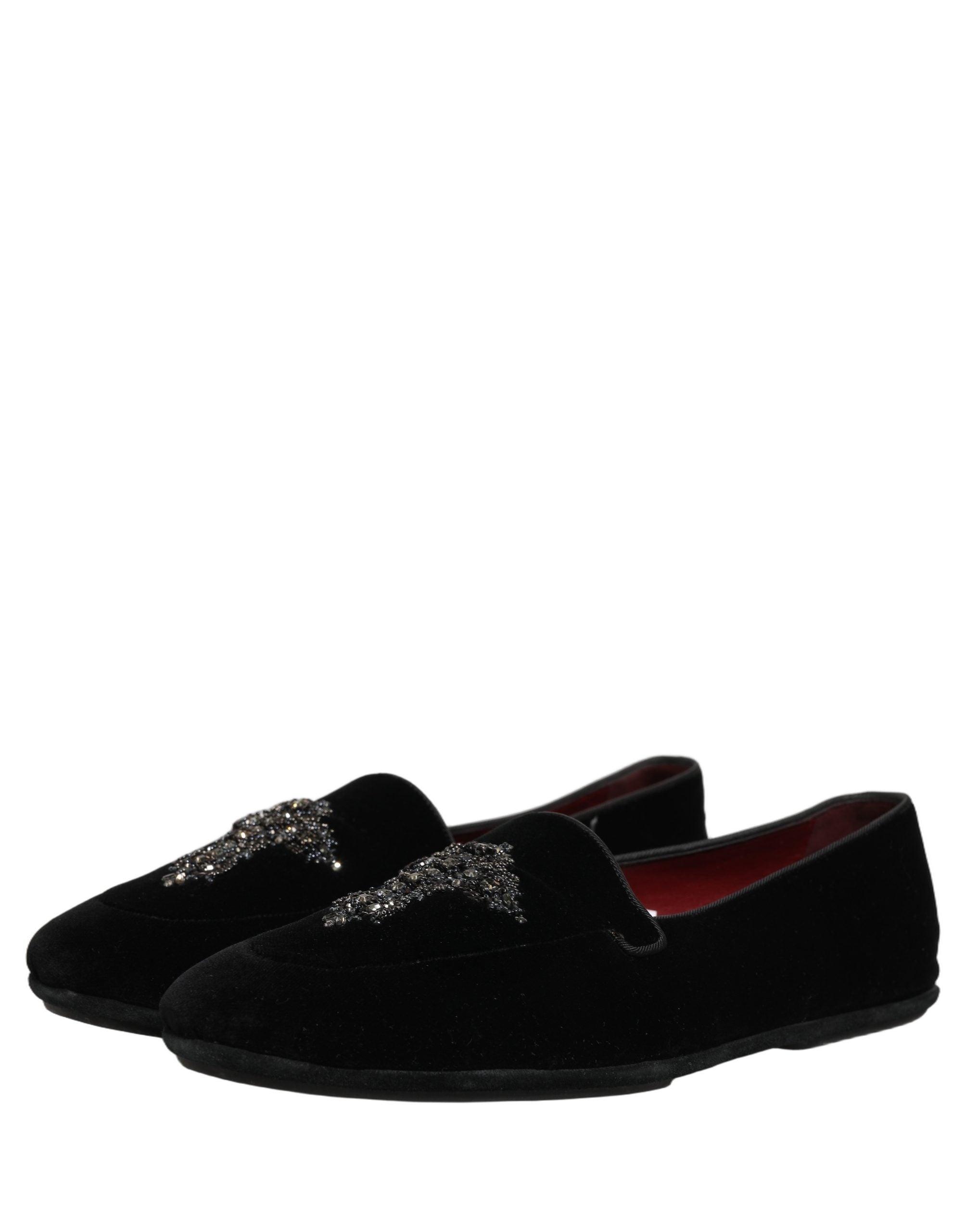 Dolce & Gabbana Black Suede Embellished Dress Loafers Men's Shoes