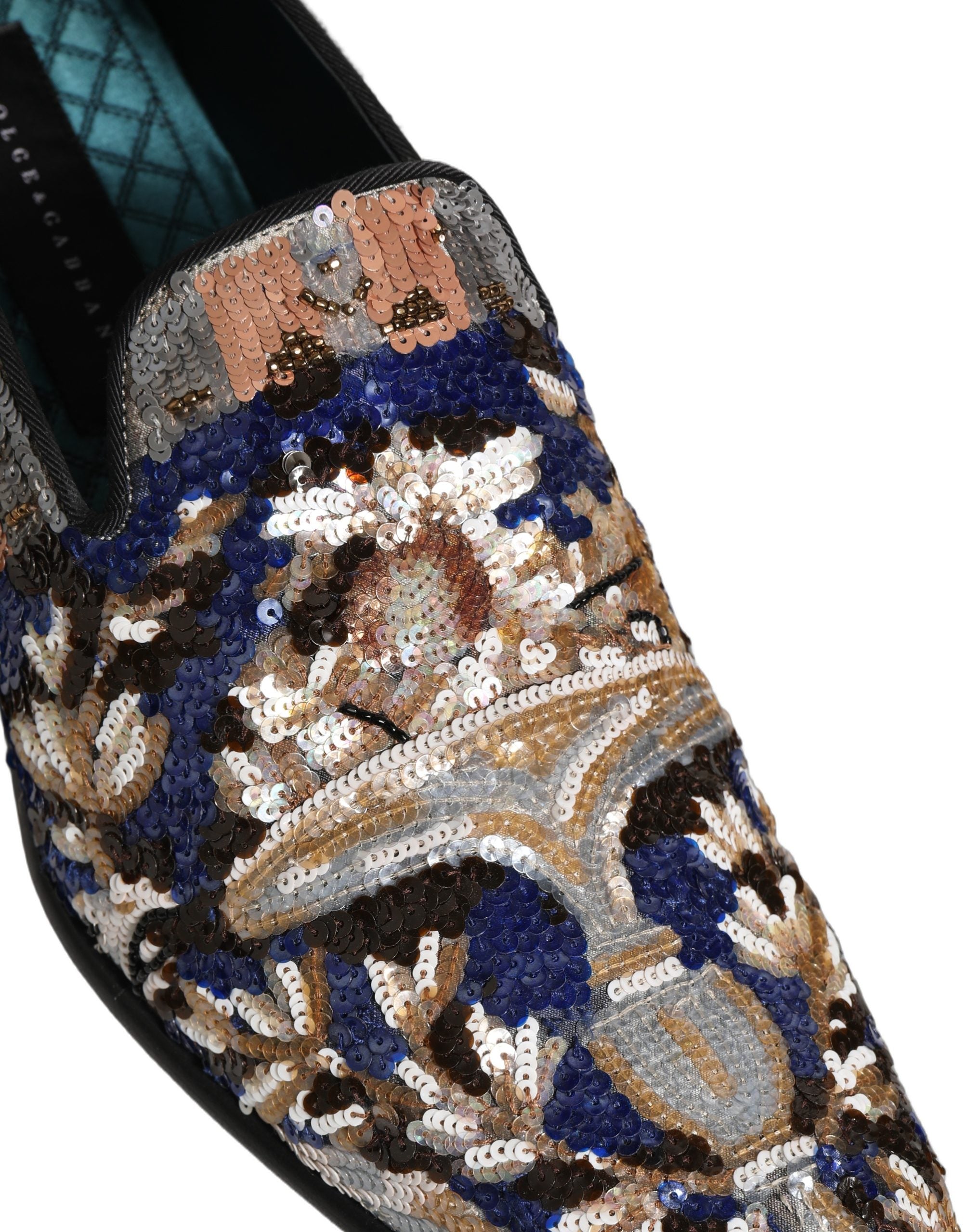 Dolce & Gabbana Multicolor Embroidered Sequin Loafers Men's Shoes
