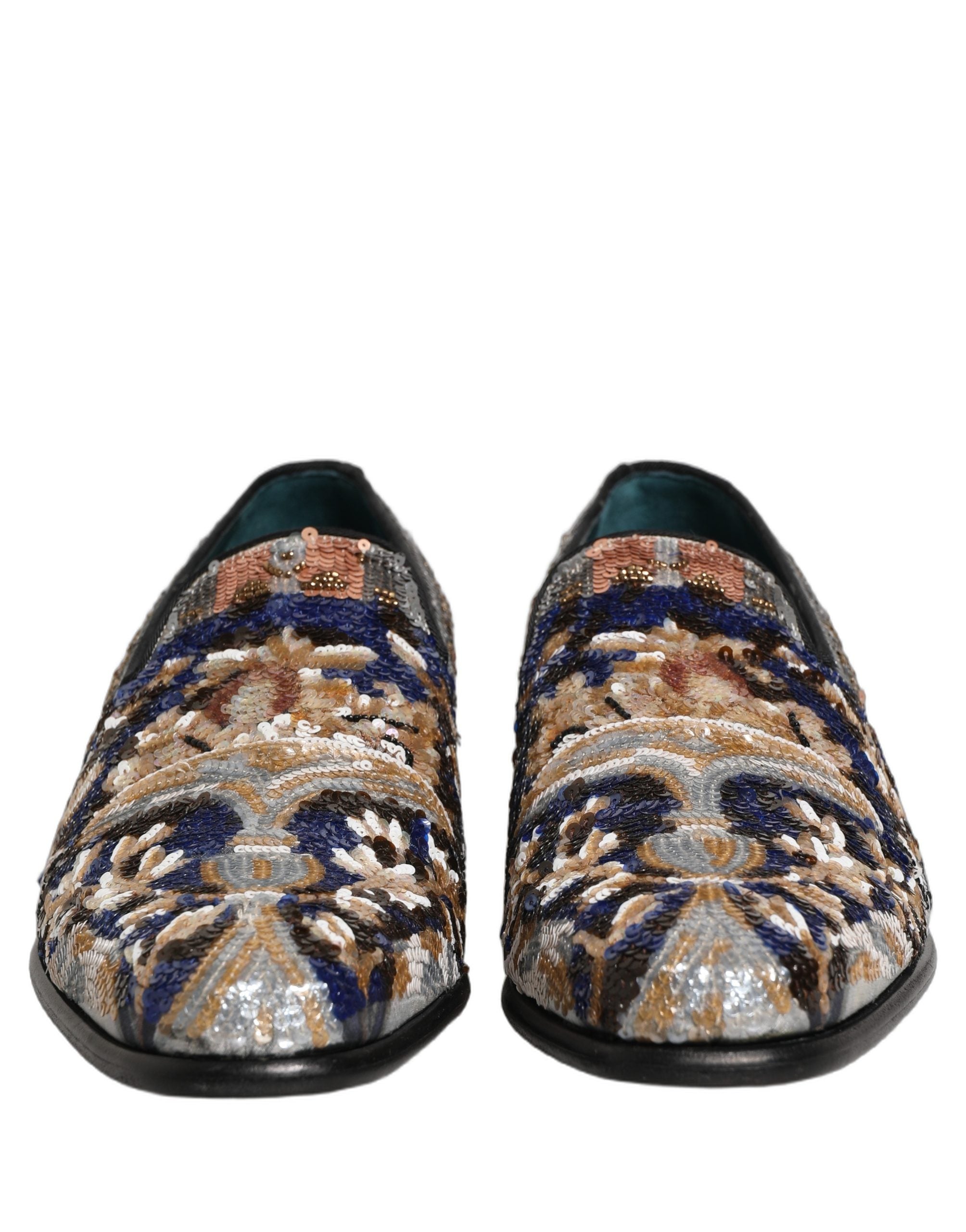 Dolce & Gabbana Multicolor Embroidered Sequin Loafers Men's Shoes