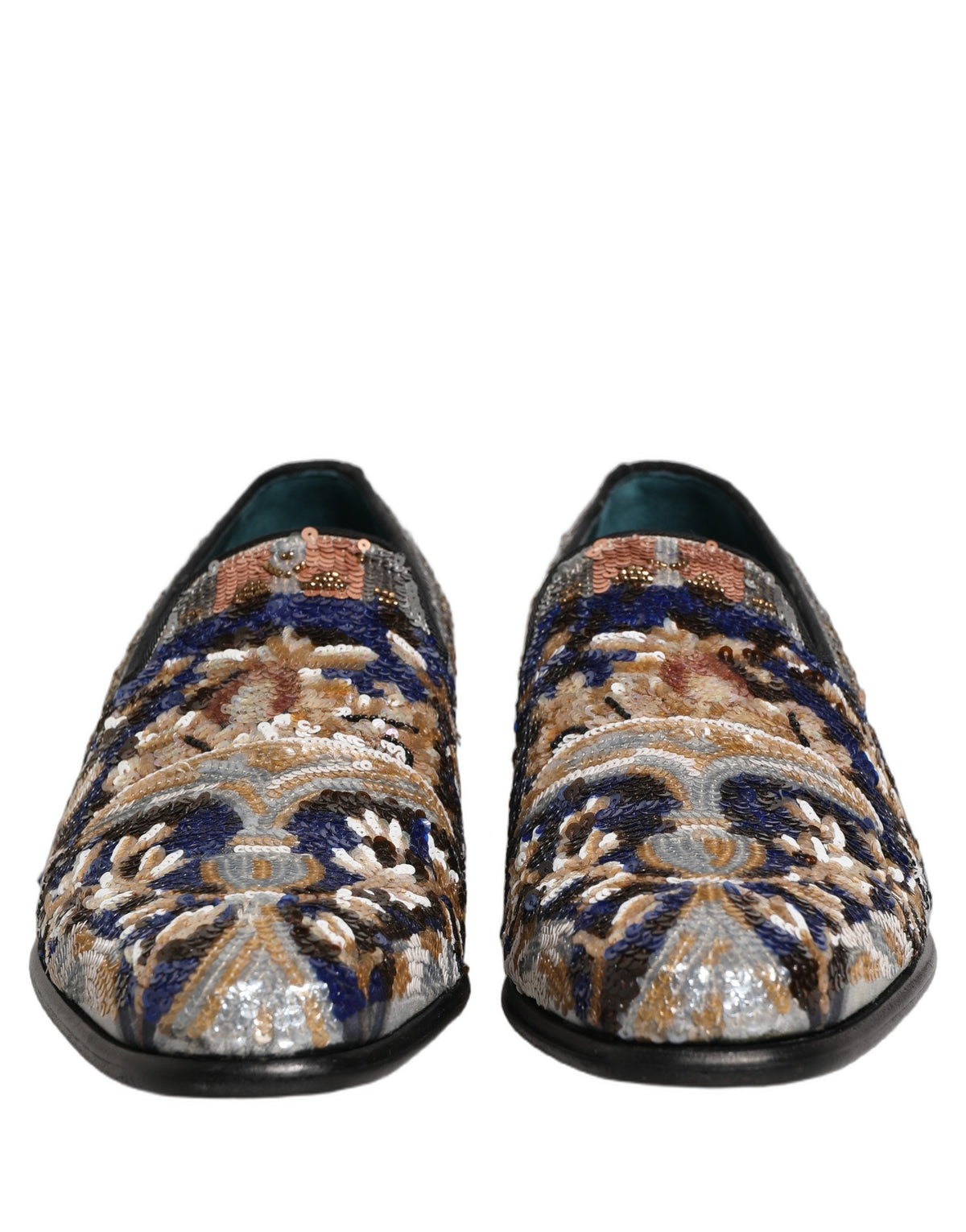 Dolce & Gabbana Multicolor Embroidered Sequin Loafers Men's Shoes