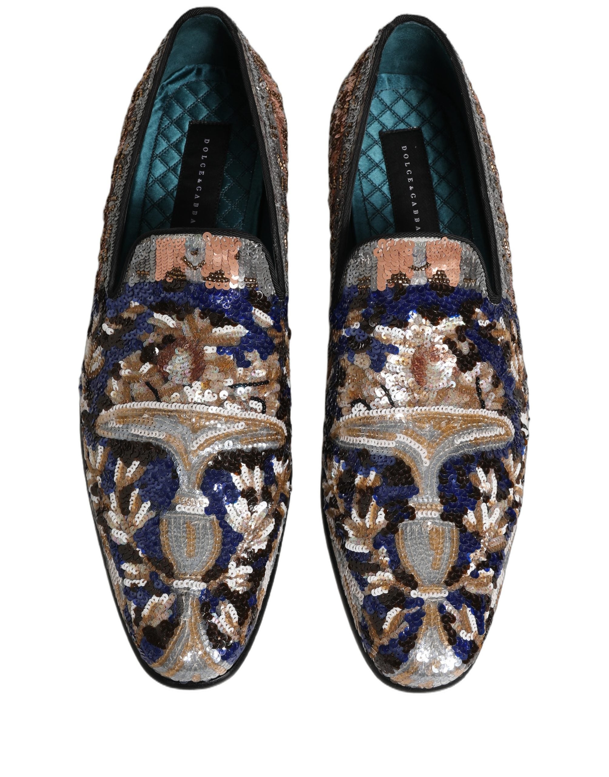 Dolce & Gabbana Multicolor Embroidered Sequin Loafers Men's Shoes