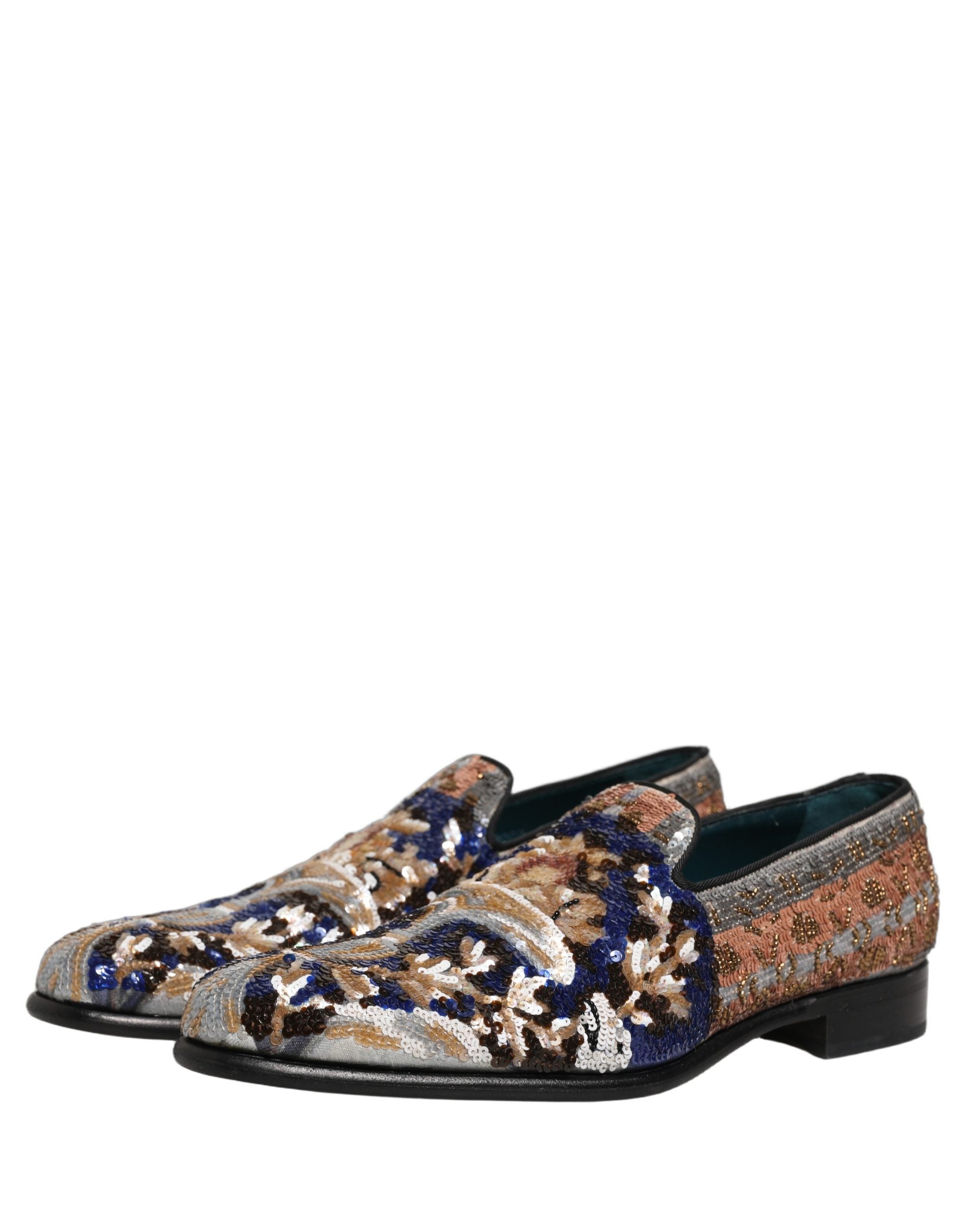 Dolce & Gabbana Multicolor Embroidered Sequin Loafers Men's Shoes