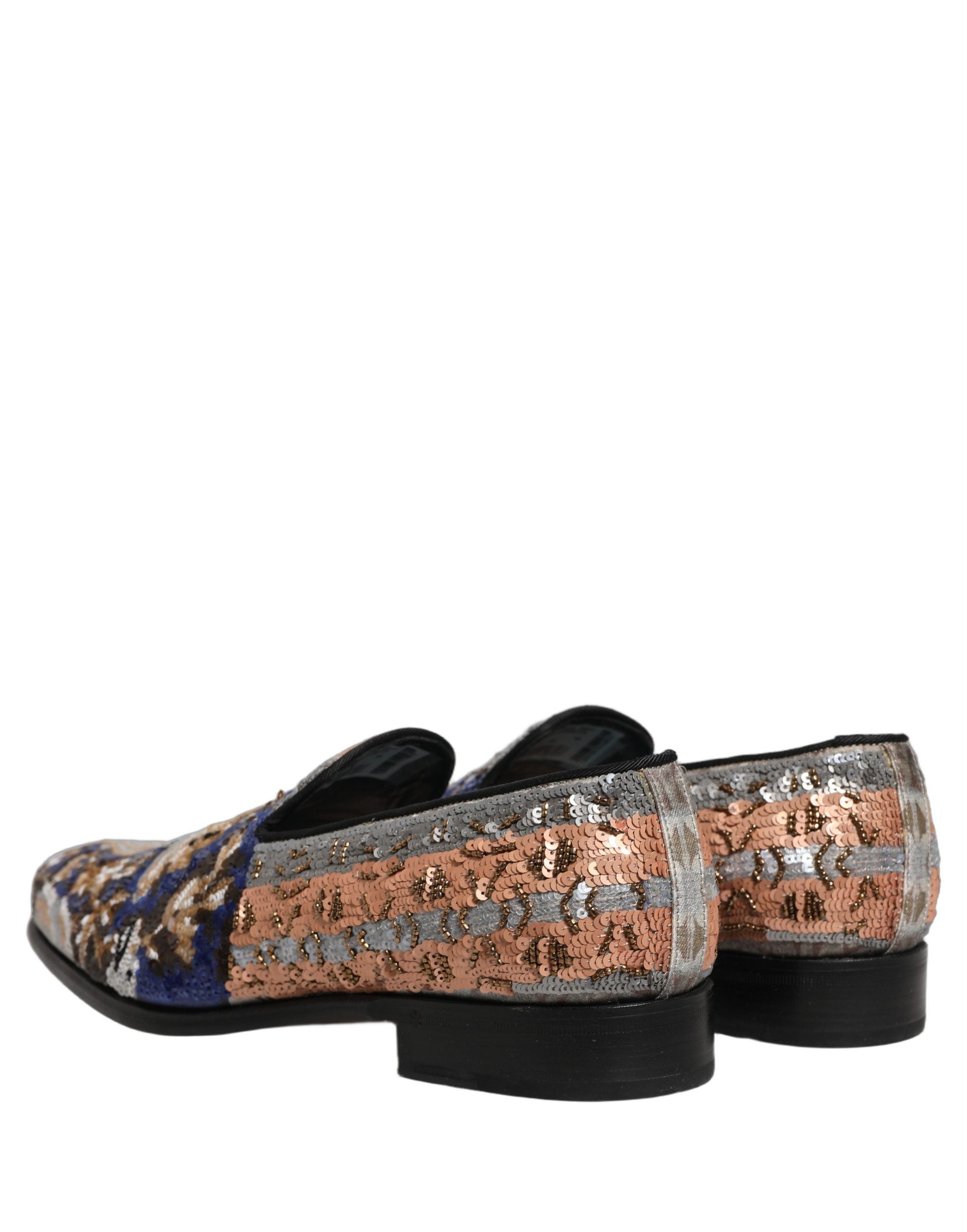Dolce & Gabbana Multicolor Embroidered Sequin Loafers Men's Shoes