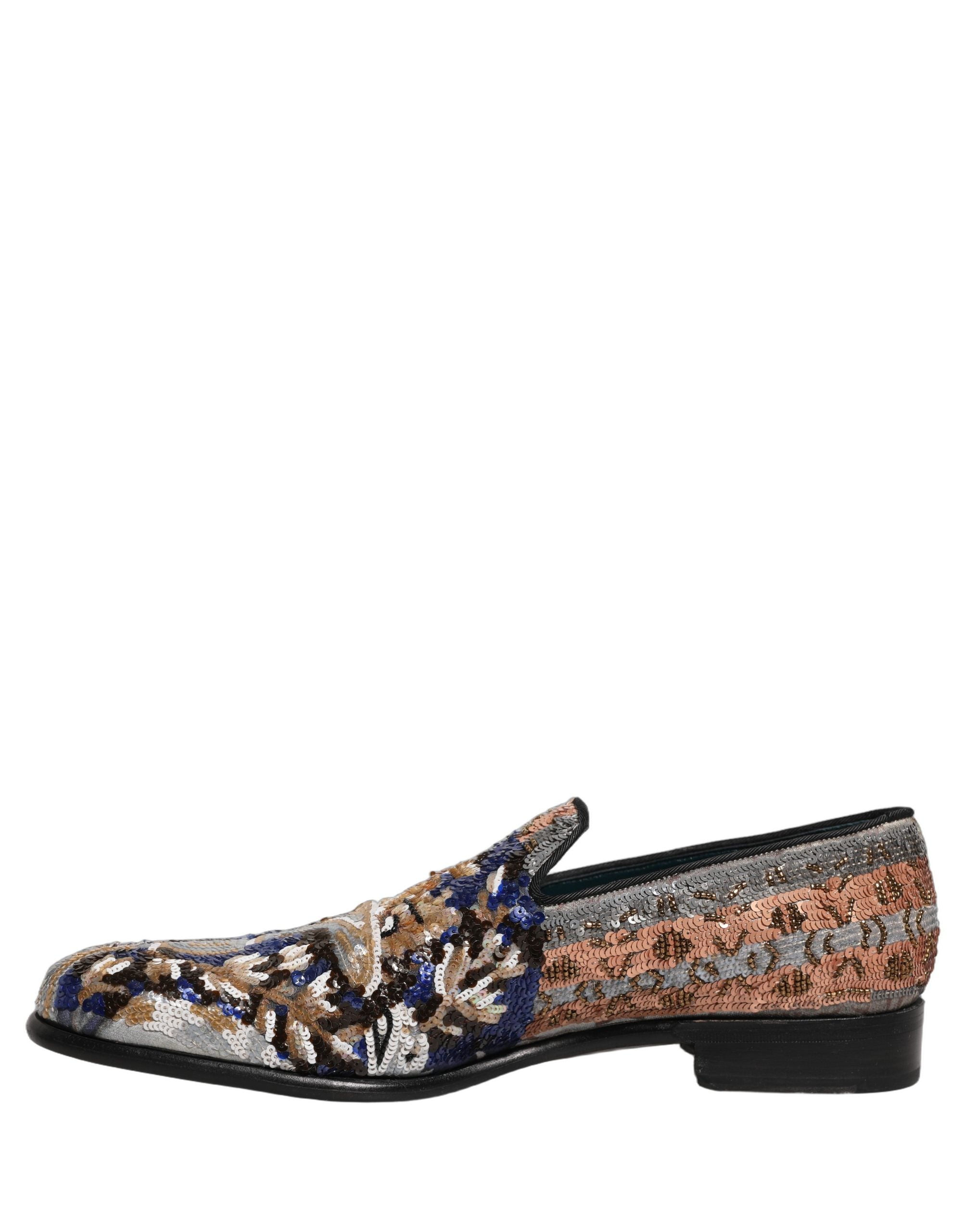 Dolce & Gabbana Multicolor Embroidered Sequin Loafers Men's Shoes