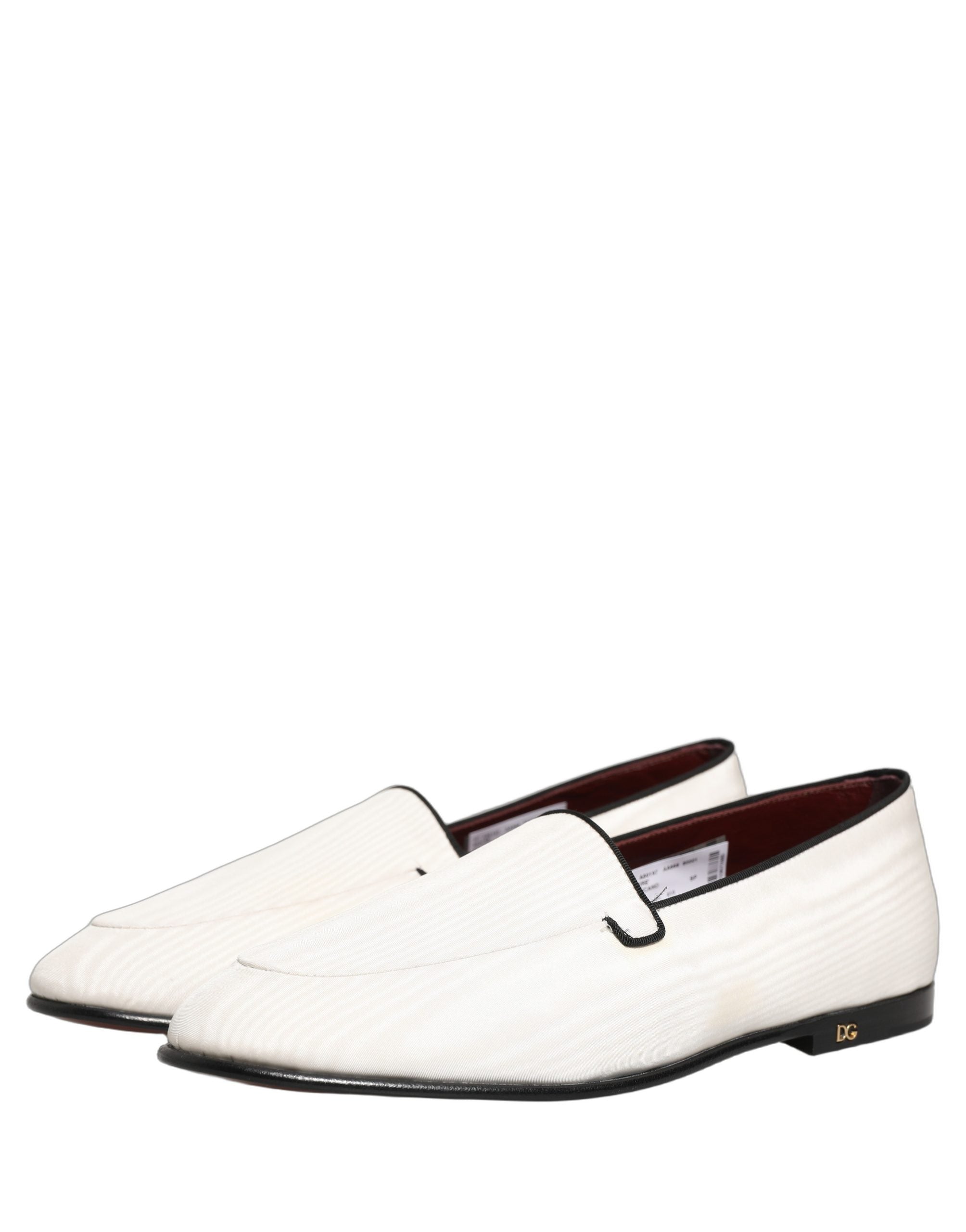 Dolce & Gabbana White Velvet Slip On Men Flats Loafers Men's Shoes