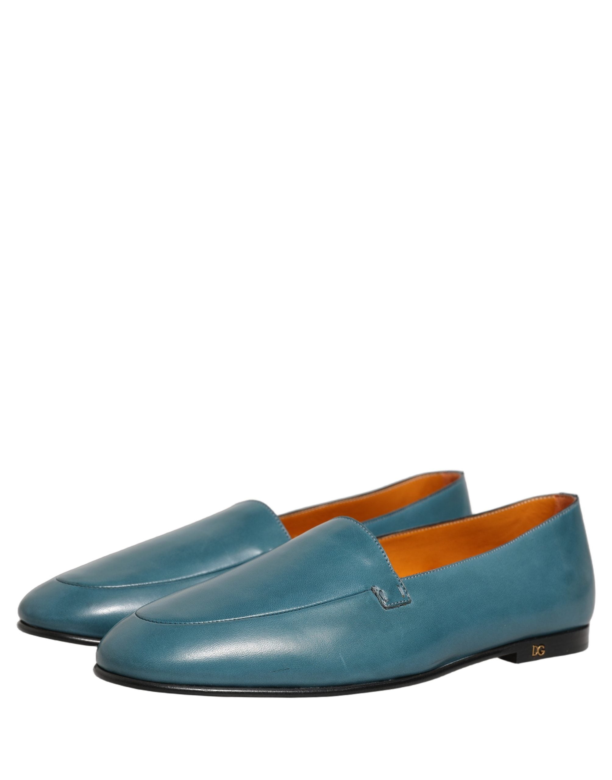 Dolce & Gabbana Blue Leather Logo Slip On Men Loafers Men's Shoes