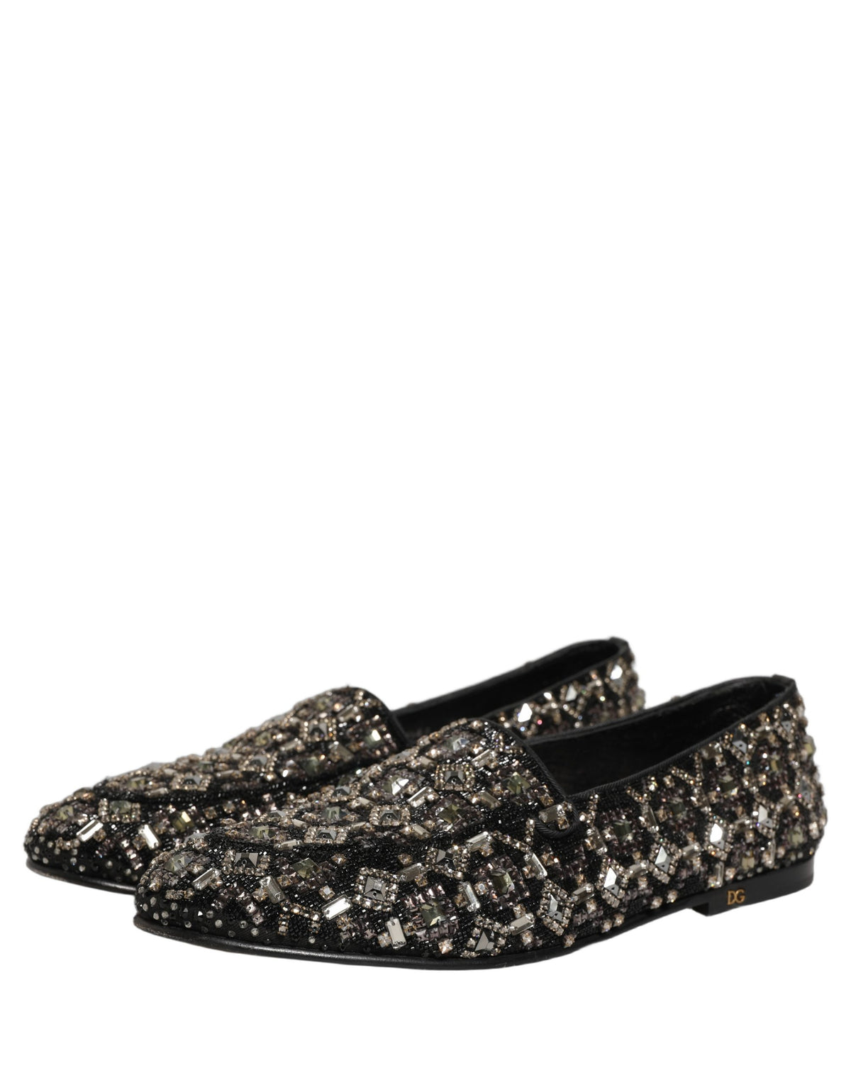 Dolce & Gabbana Black Crystal Embellished Dress Loafers Men's Shoes