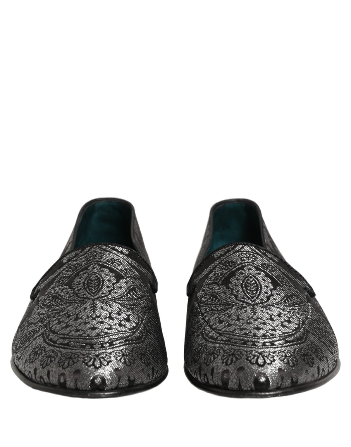 Dolce & Gabbana Silver Jacquard Leather Slip On Loafers Men's Shoes