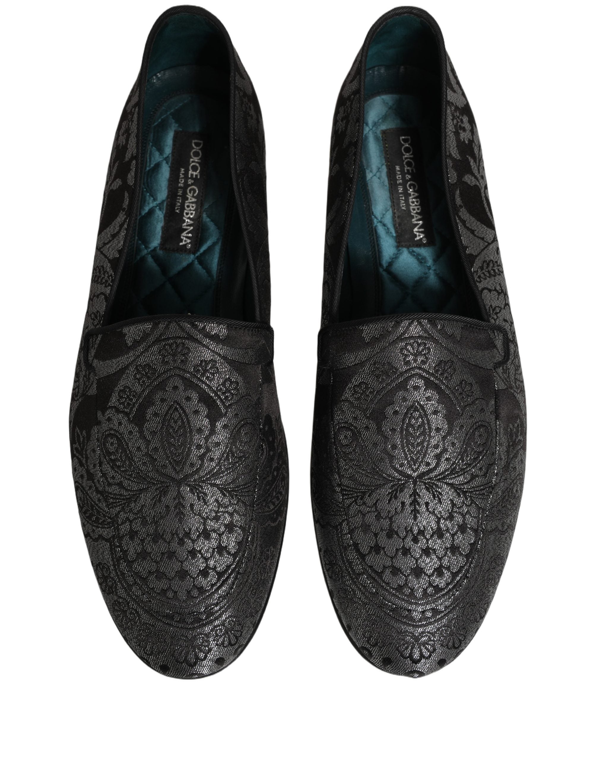 Dolce & Gabbana Silver Jacquard Leather Slip On Loafers Men's Shoes