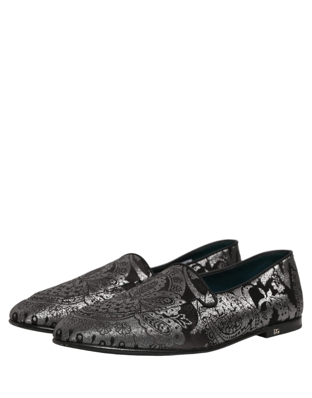 Dolce & Gabbana Silver Jacquard Leather Slip On Loafers Men's Shoes