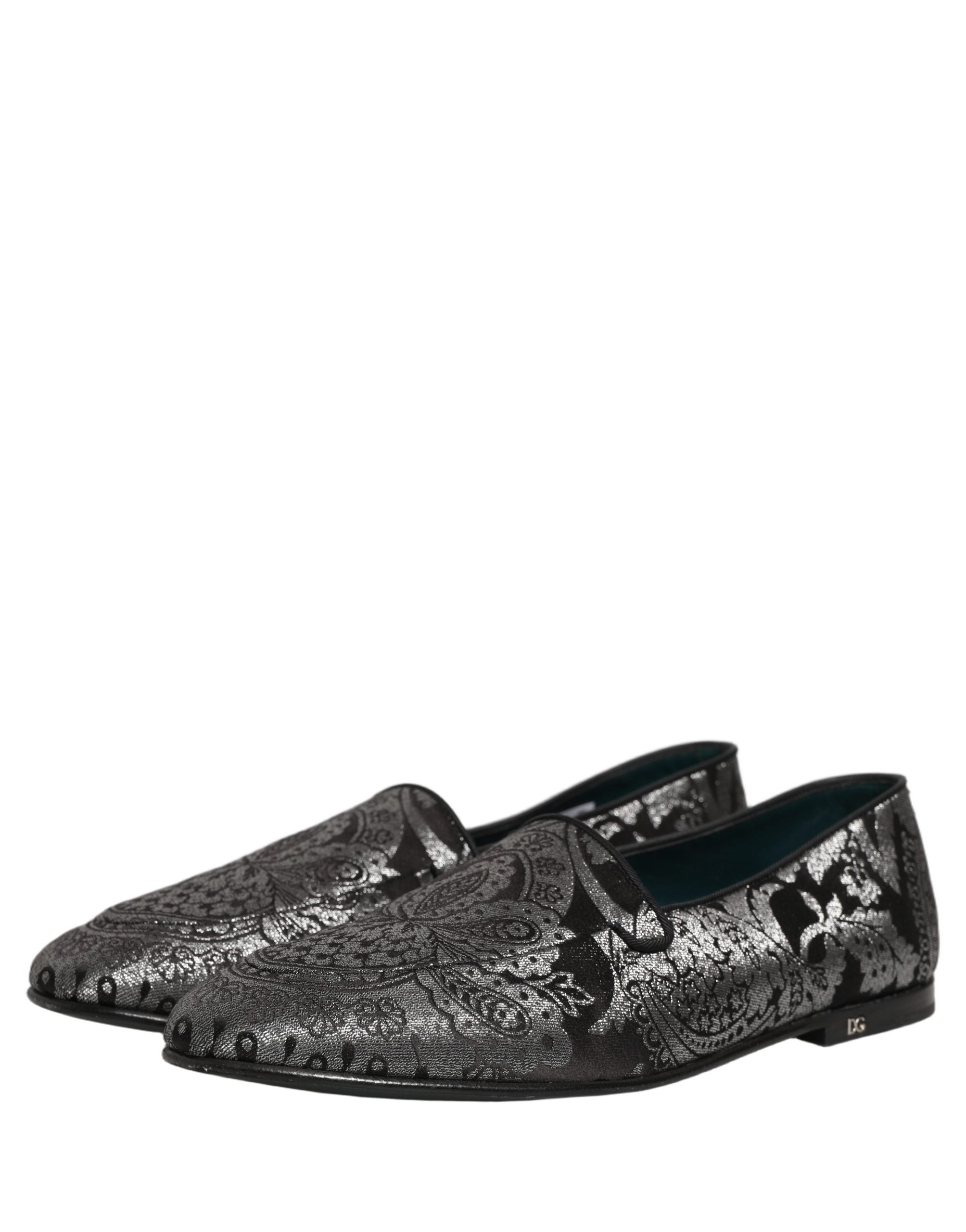 Dolce & Gabbana Silver Jacquard Leather Slip On Loafers Men's Shoes