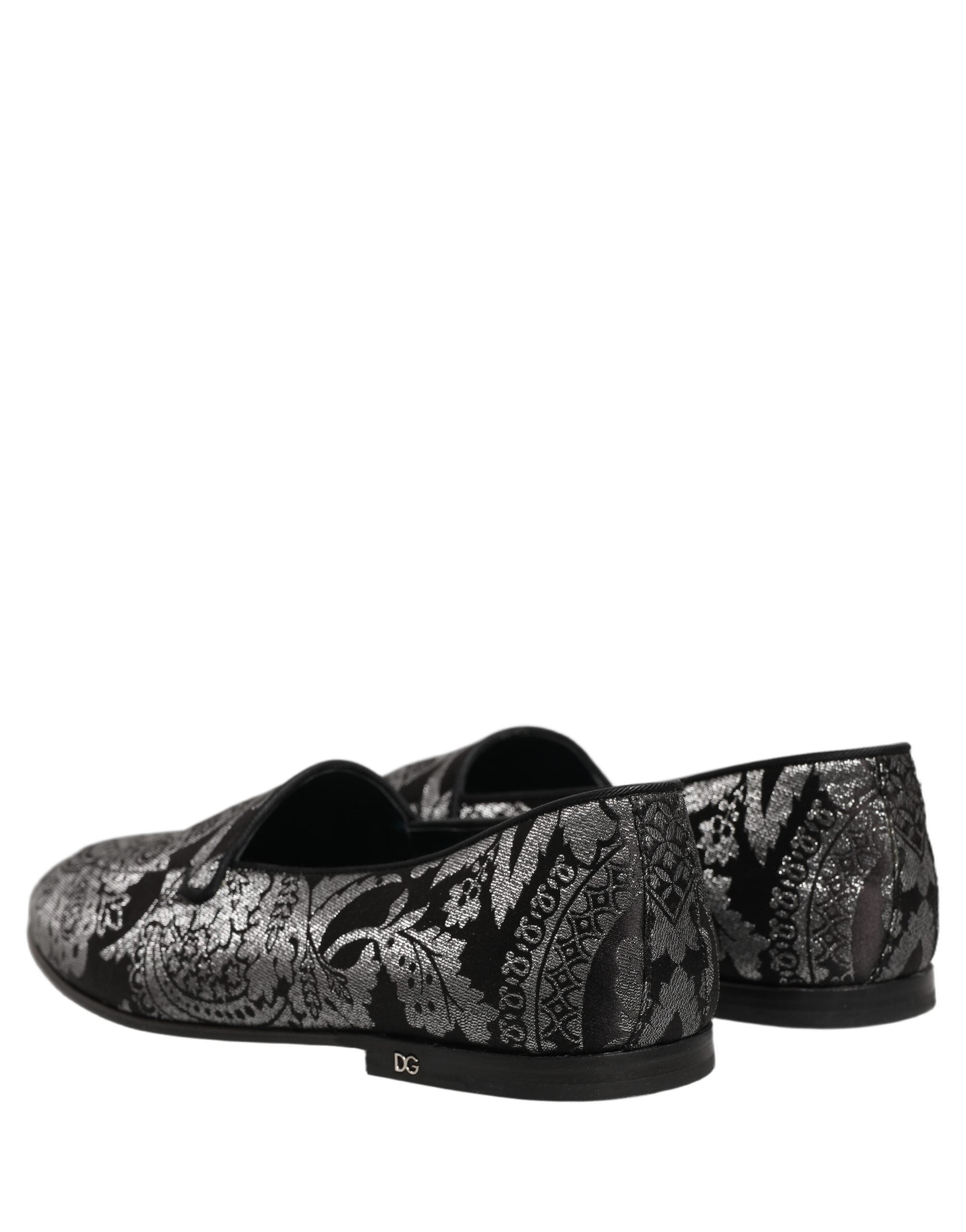Dolce & Gabbana Silver Jacquard Leather Slip On Loafers Men's Shoes