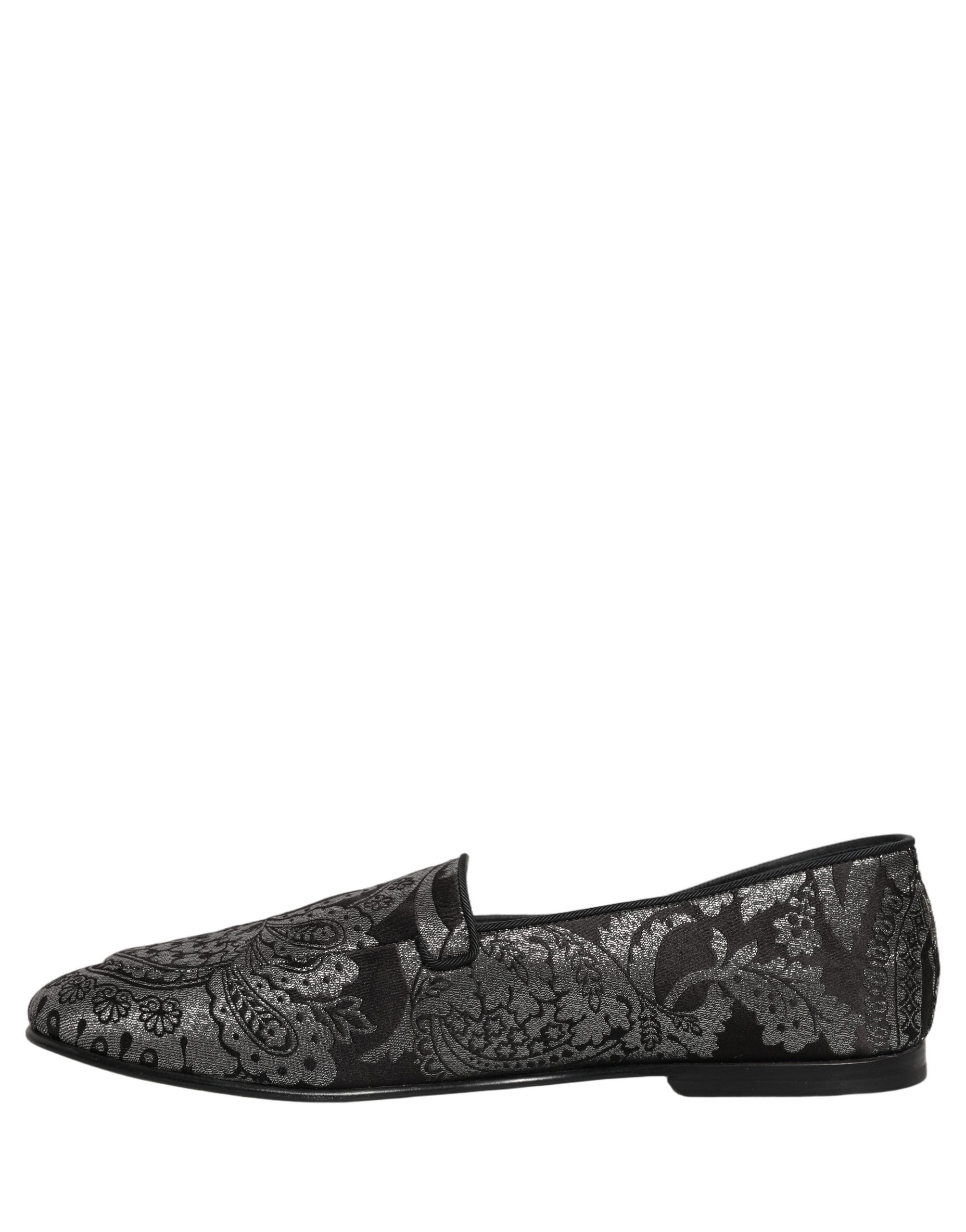 Dolce & Gabbana Silver Jacquard Leather Slip On Loafers Men's Shoes