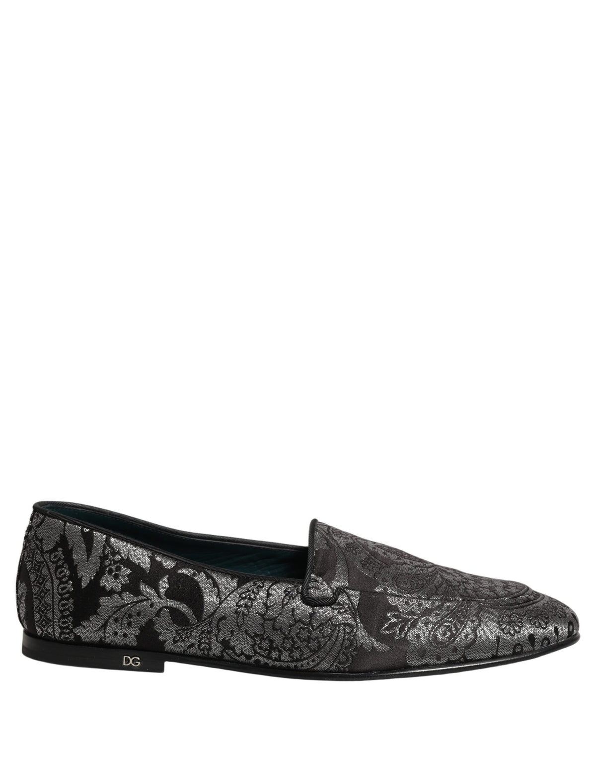 Dolce & Gabbana Silver Jacquard Leather Slip On Loafers Men's Shoes
