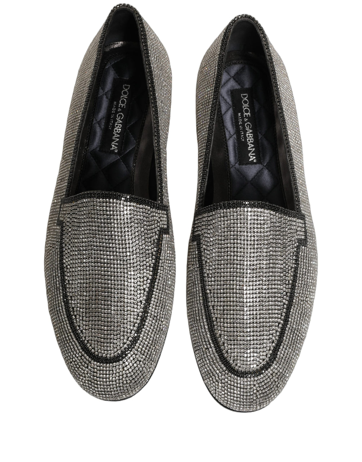 Dolce & Gabbana Silver Crystal Embellished Men Loafers Men's Shoes
