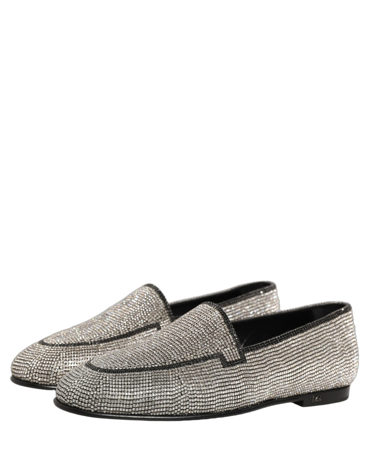 Dolce & Gabbana Silver Crystal Embellished Men Loafers Men's Shoes