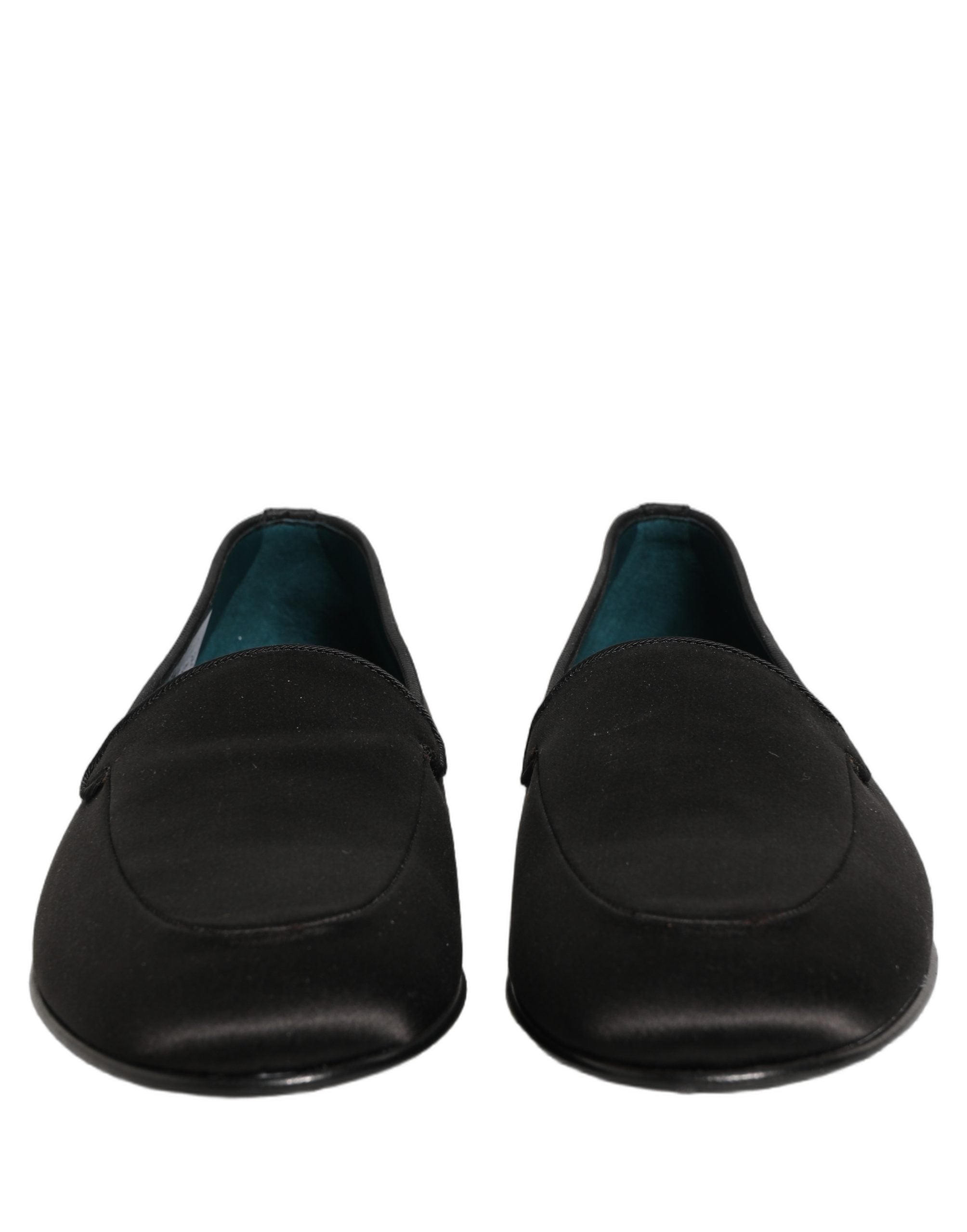 Dolce & Gabbana Black Satin Logo Slip On Flats Loafers Men's Shoes
