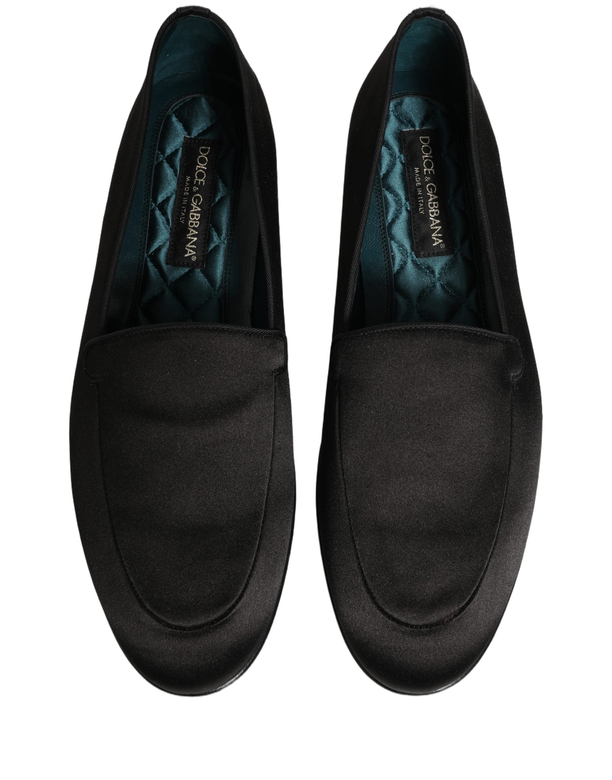 Dolce & Gabbana Black Satin Logo Slip On Flats Loafers Men's Shoes
