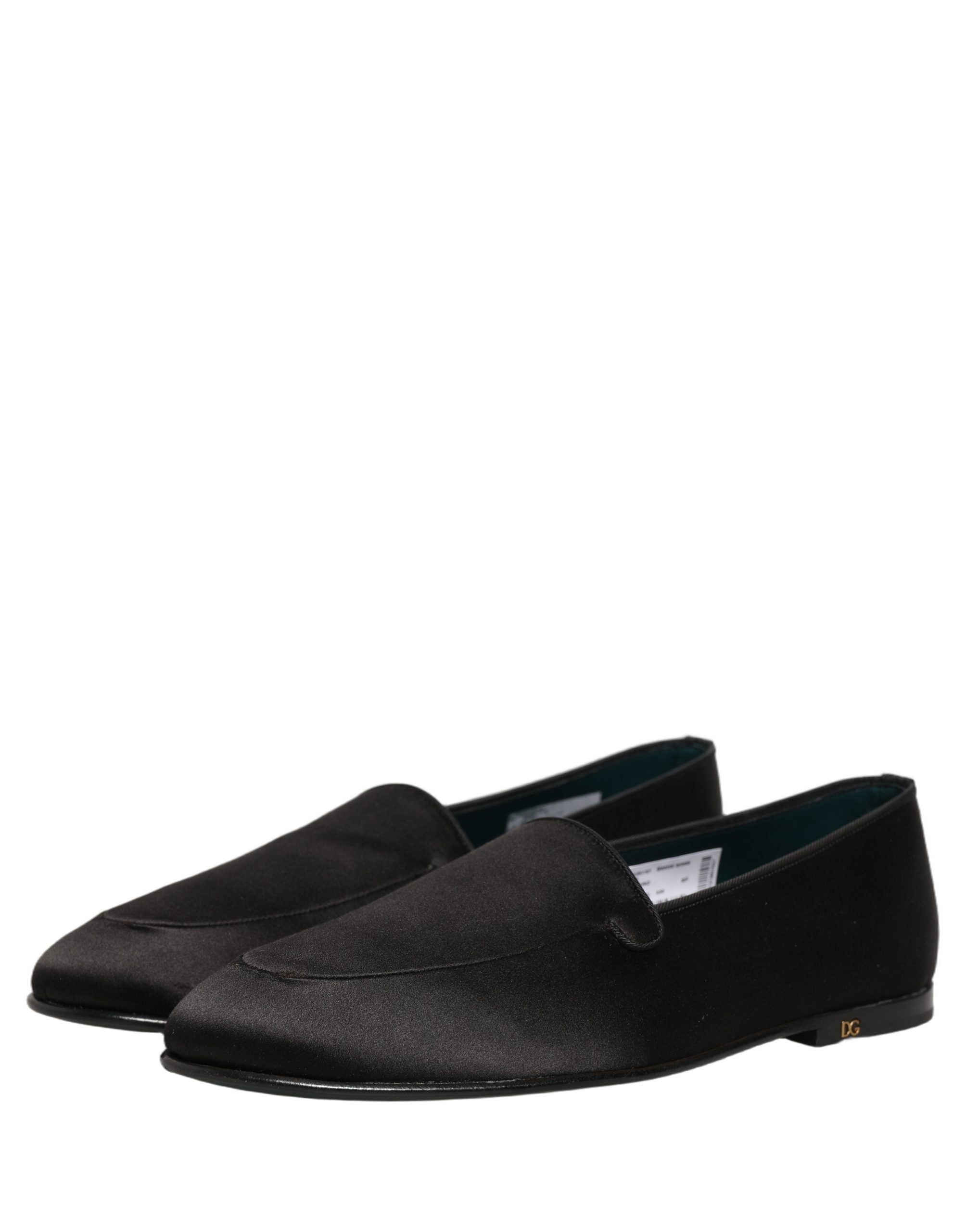 Dolce & Gabbana Black Satin Logo Slip On Flats Loafers Men's Shoes