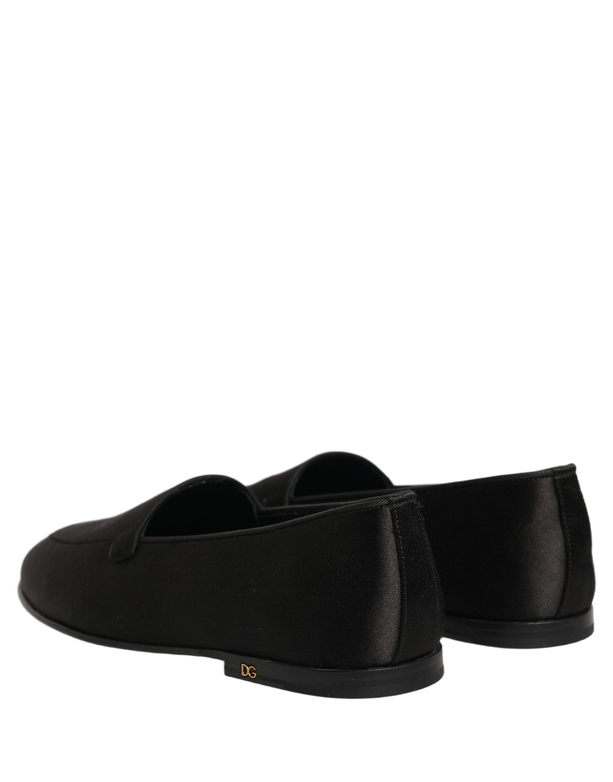 Dolce & Gabbana Black Satin Logo Slip On Flats Loafers Men's Shoes