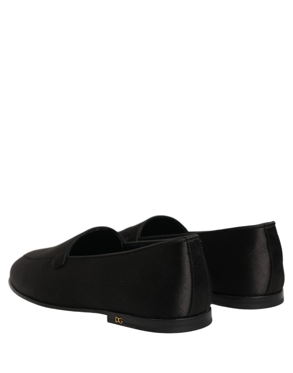 Dolce & Gabbana Black Satin Logo Slip On Flats Loafers Men's Shoes