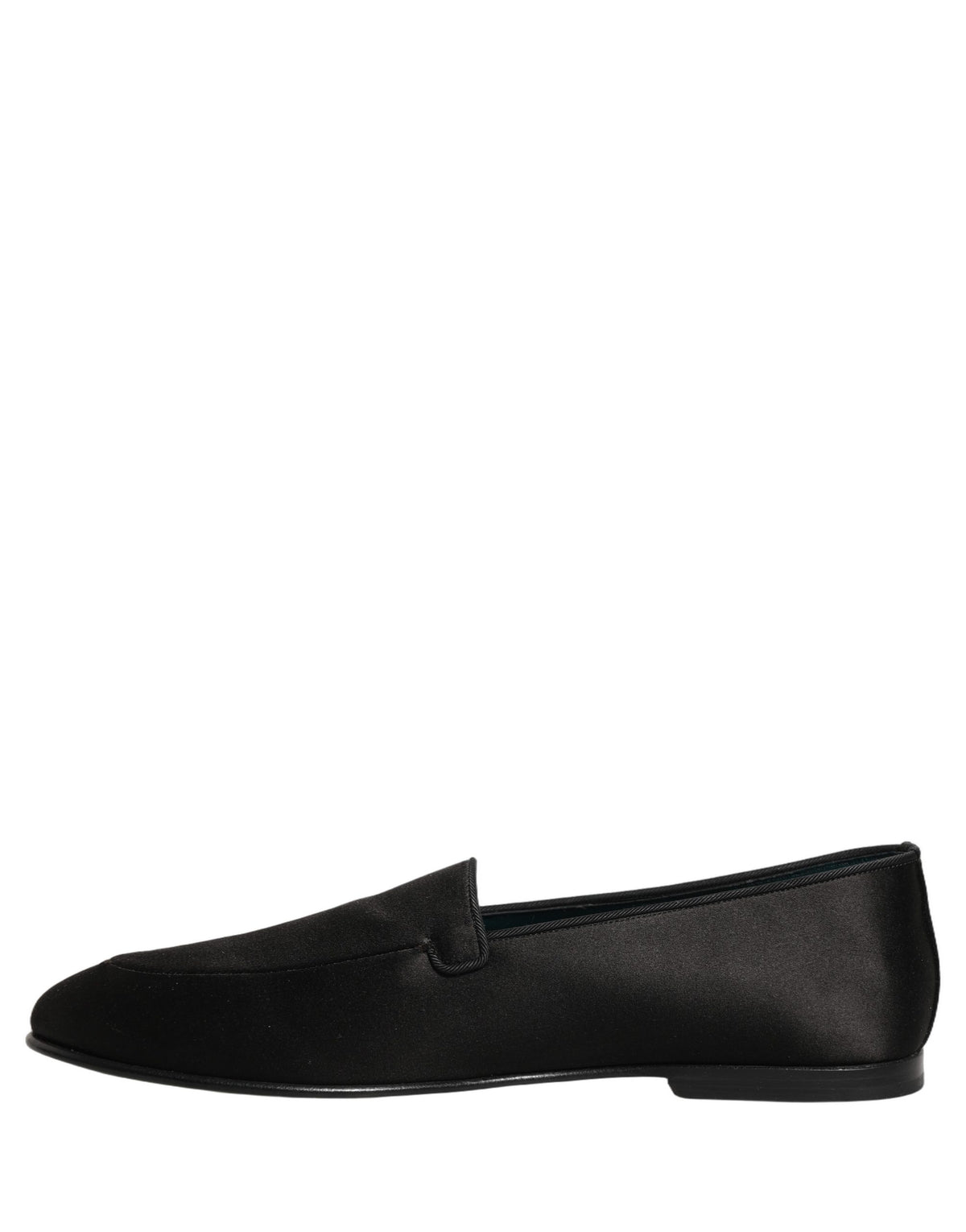 Dolce & Gabbana Black Satin Logo Slip On Flats Loafers Men's Shoes