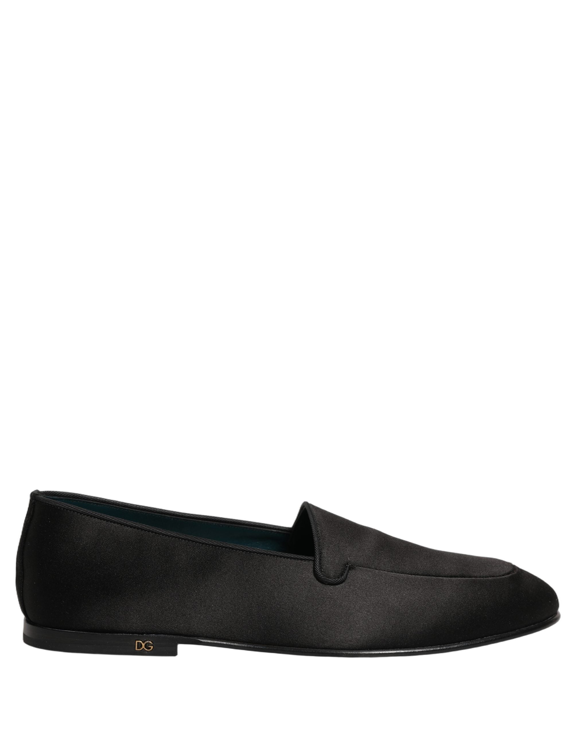 Dolce & Gabbana Black Satin Logo Slip On Flats Loafers Men's Shoes