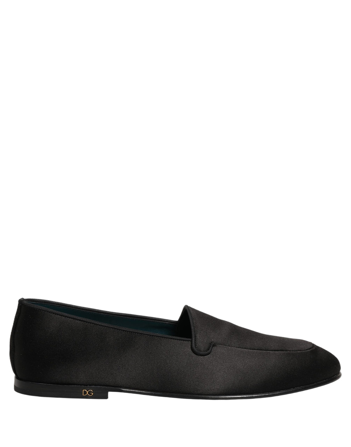 Dolce & Gabbana Black Satin Logo Slip On Flats Loafers Men's Shoes