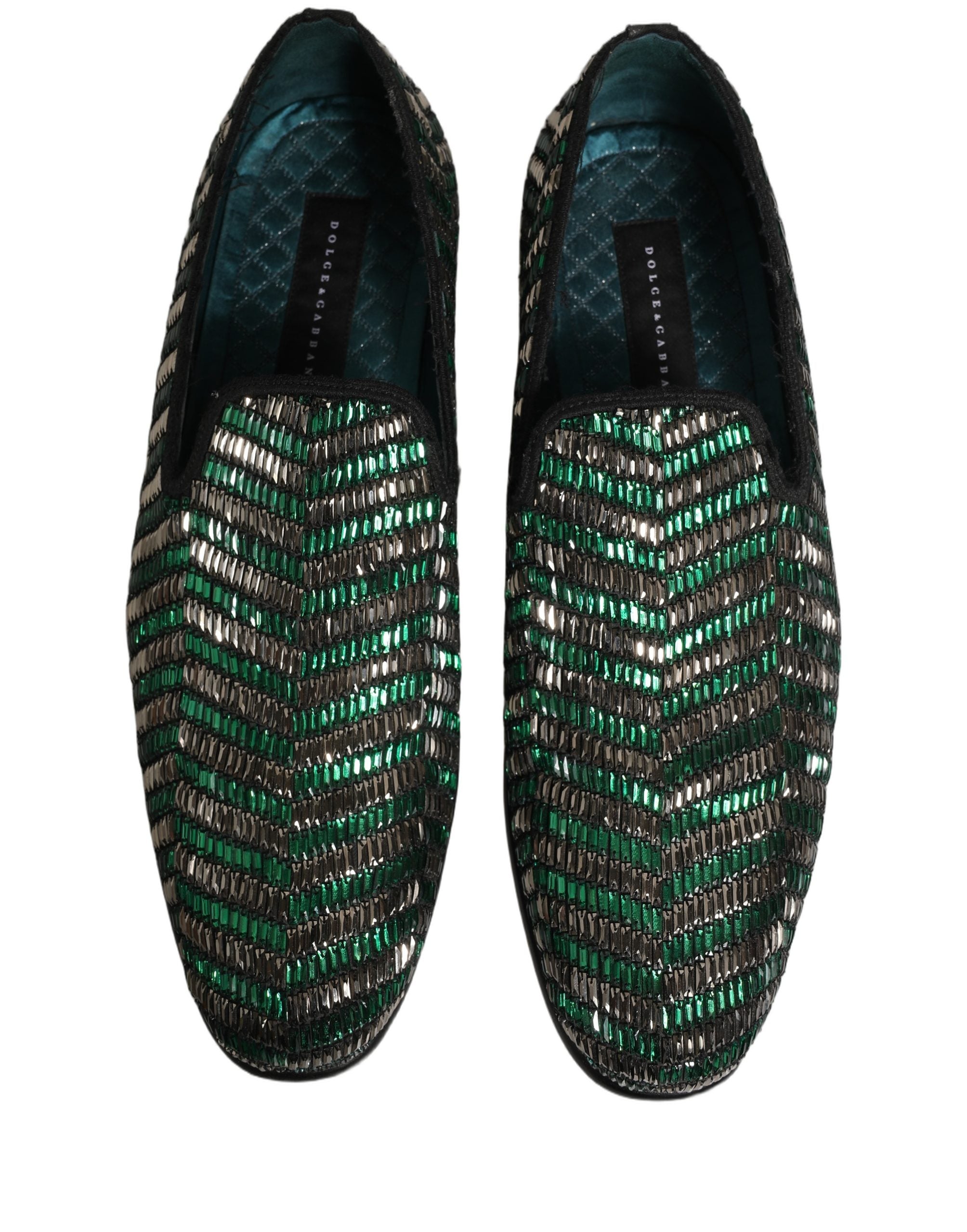 Dolce & Gabbana Silver Green Embellished Dress Loafers Men's Shoes