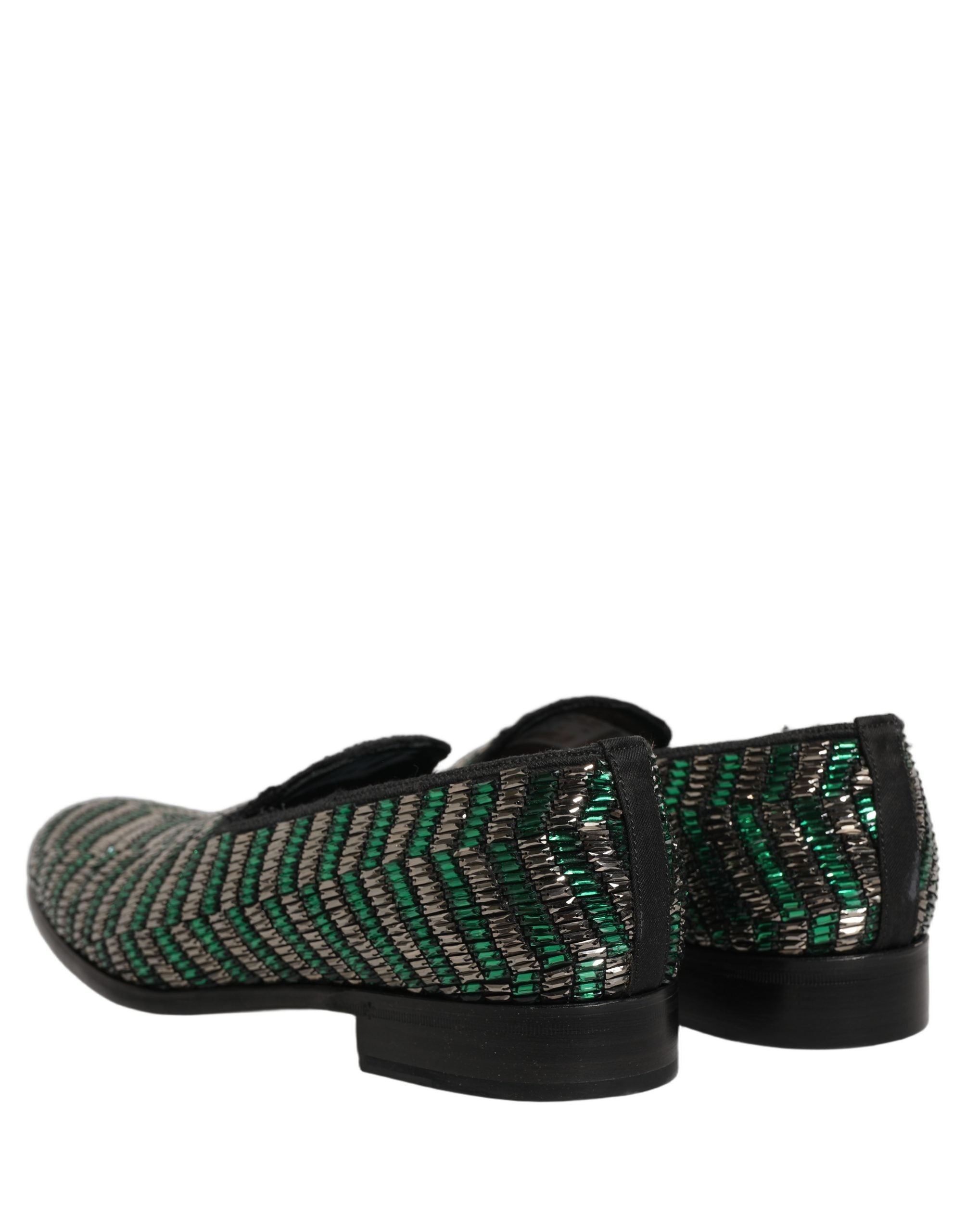 Dolce & Gabbana Silver Green Embellished Dress Loafers Men's Shoes