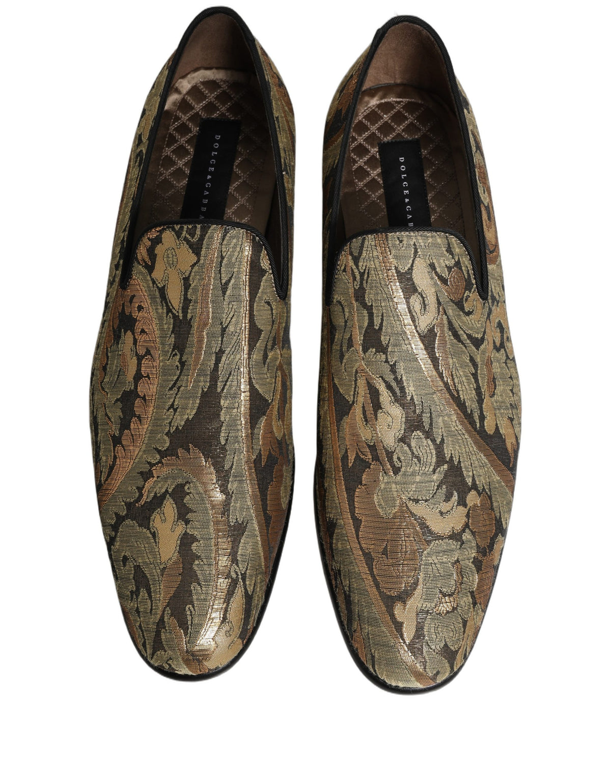 Dolce & Gabbana Gold Brocade Slip On Men Dress Loafers Men's Shoes