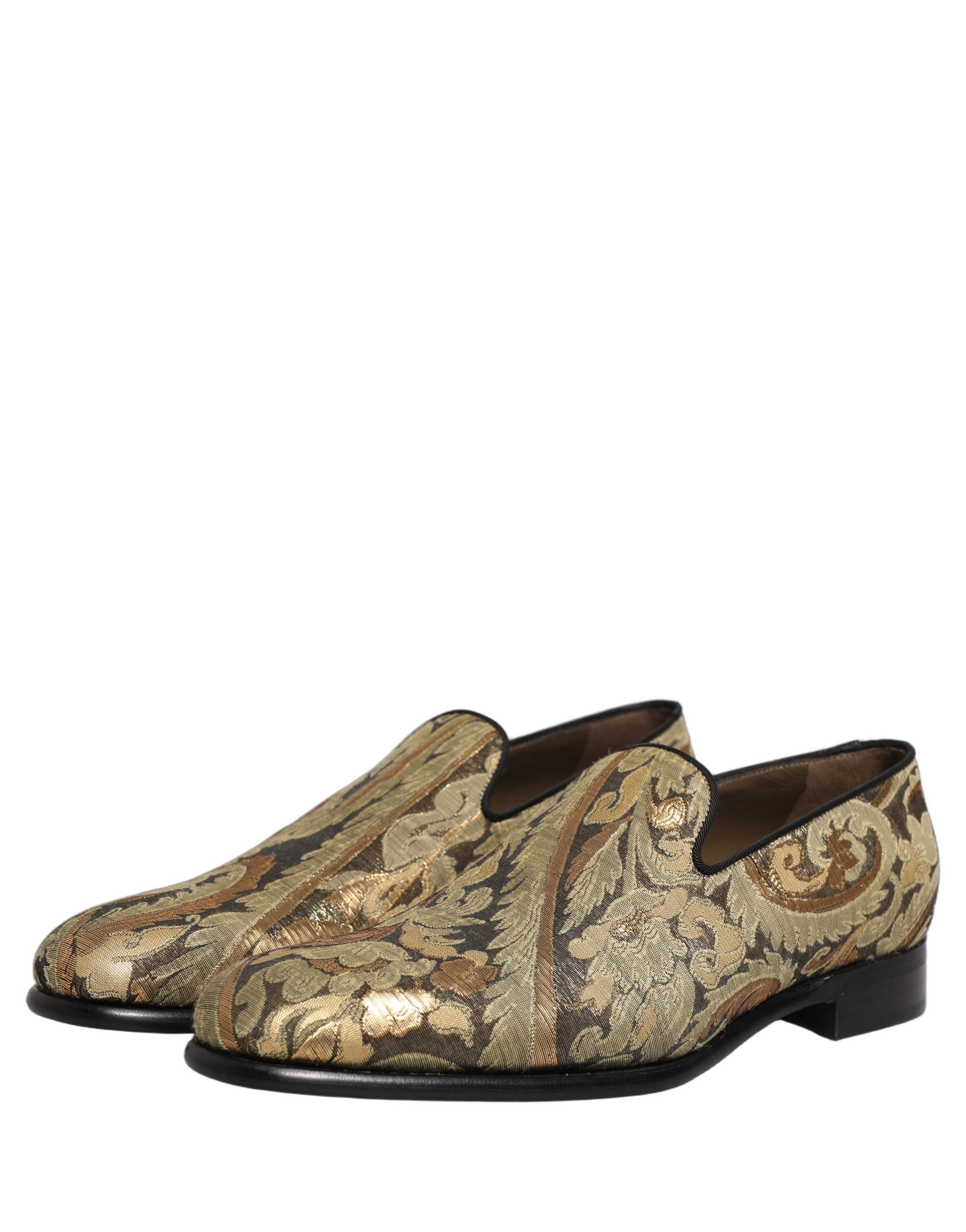 Dolce & Gabbana Gold Brocade Slip On Men Dress Loafers Men's Shoes
