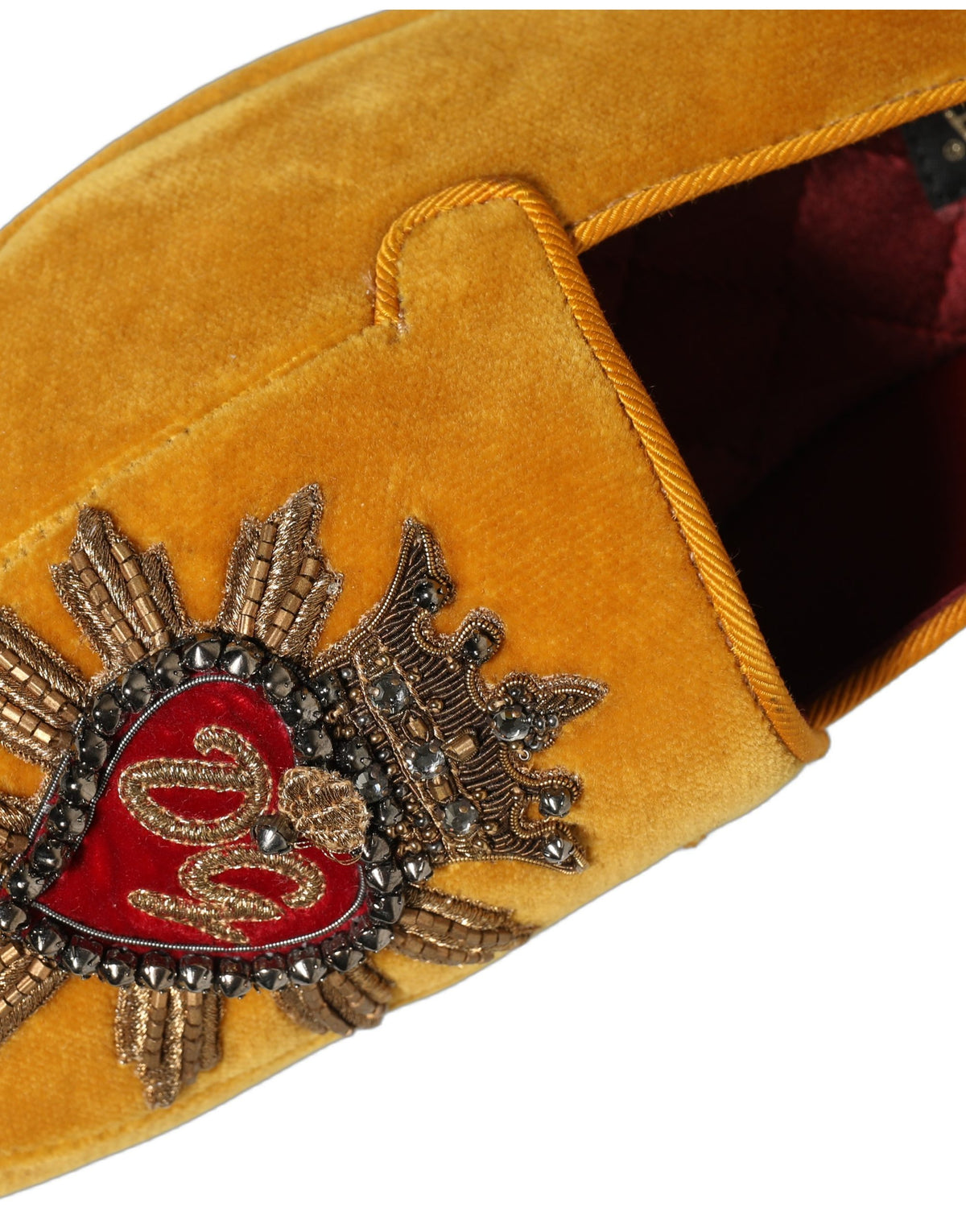 Dolce & Gabbana Yellow Velvet DG Heart Loafers Flats Men's Shoes
