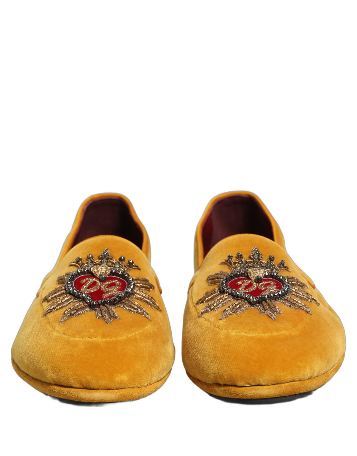 Dolce & Gabbana Yellow Velvet DG Heart Loafers Flats Men's Shoes