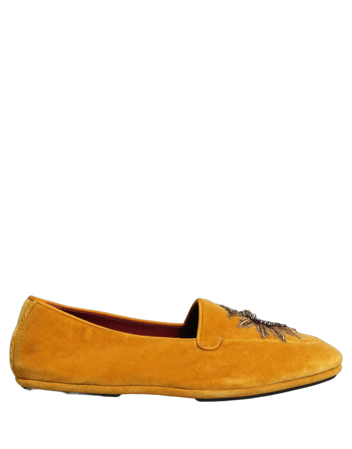 Dolce & Gabbana Yellow Velvet DG Heart Loafers Flats Men's Shoes