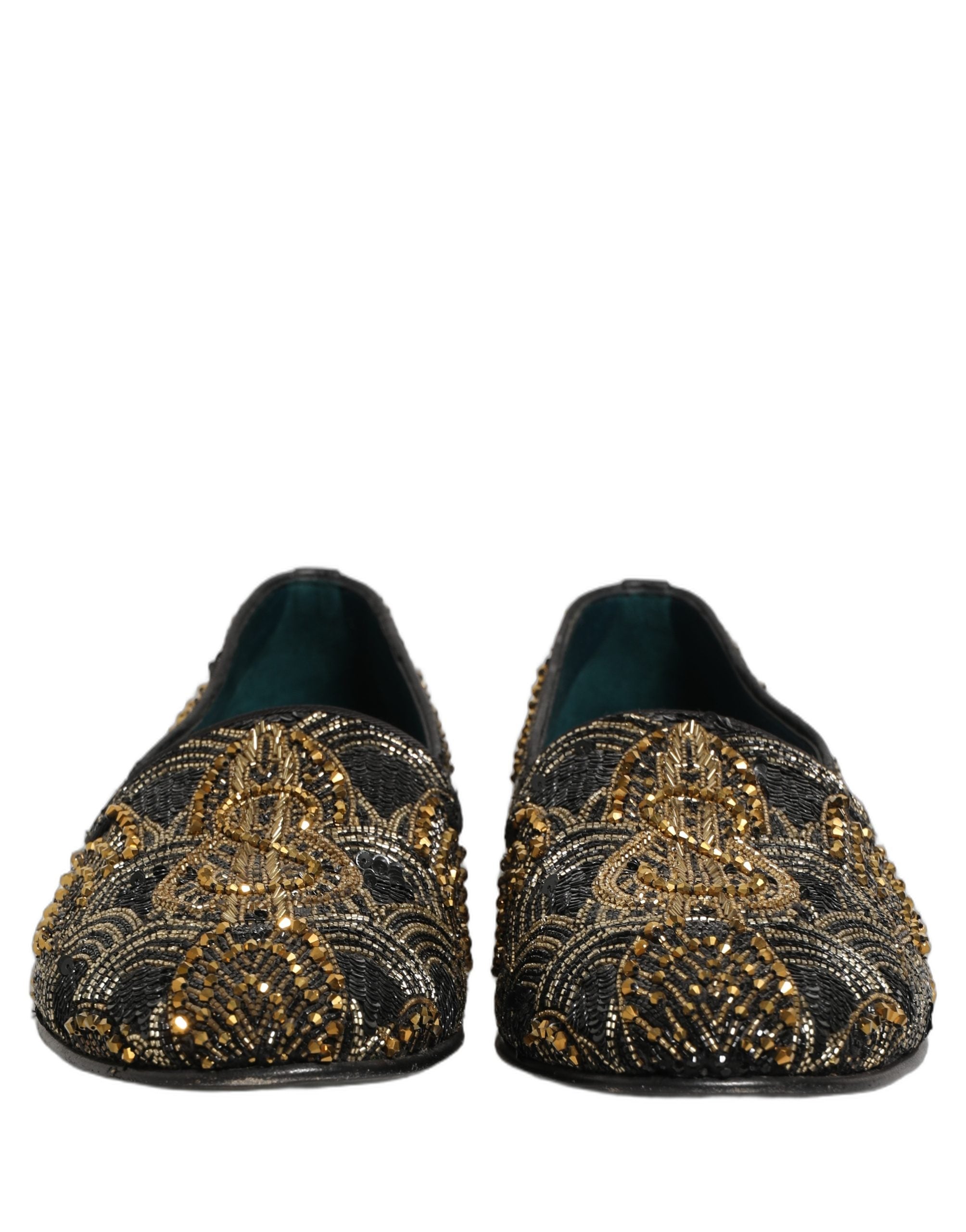 Dolce & Gabbana Black Gold Embellished Dress Loafers Men's Shoes
