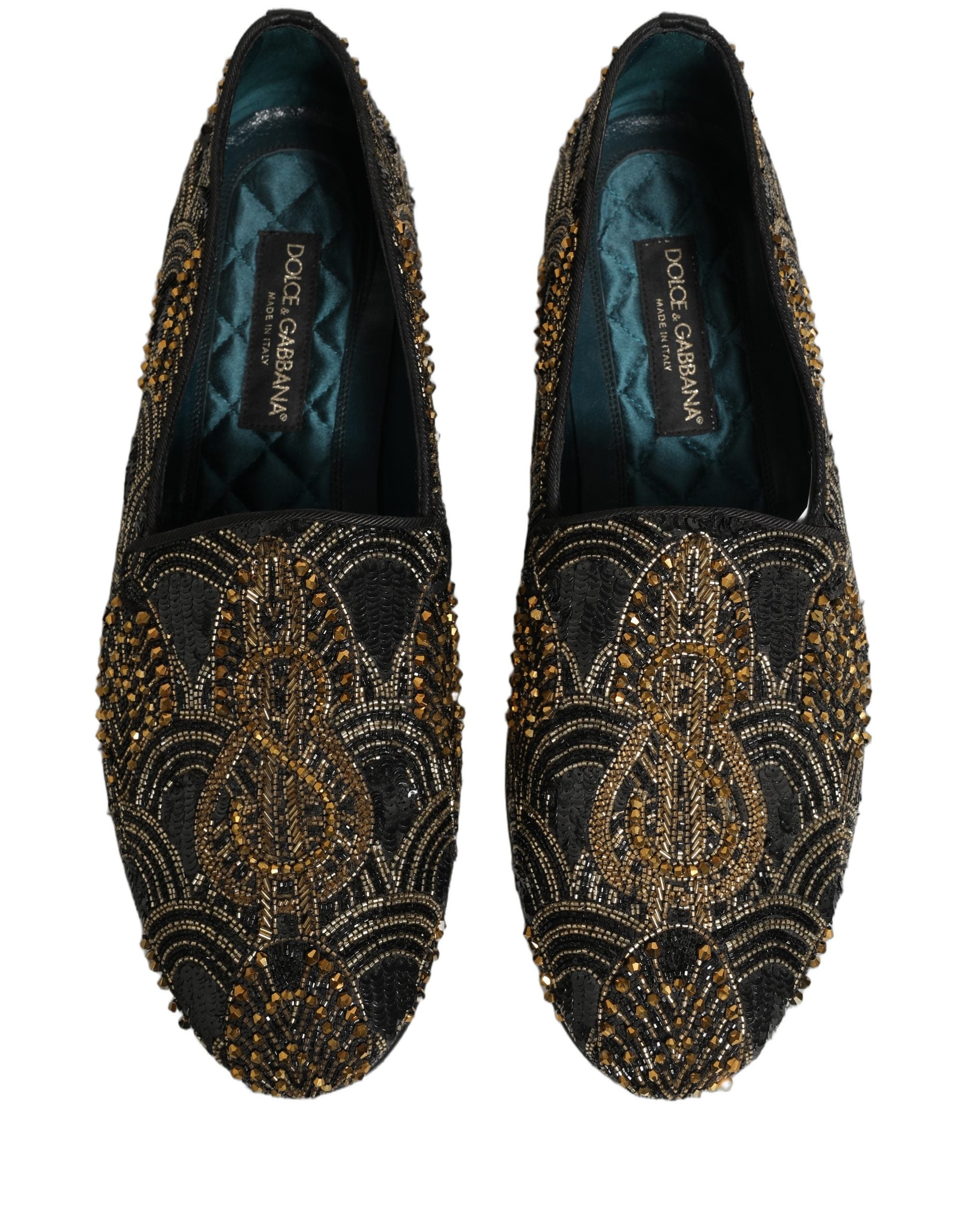 Dolce & Gabbana Black Gold Embellished Dress Loafers Men's Shoes